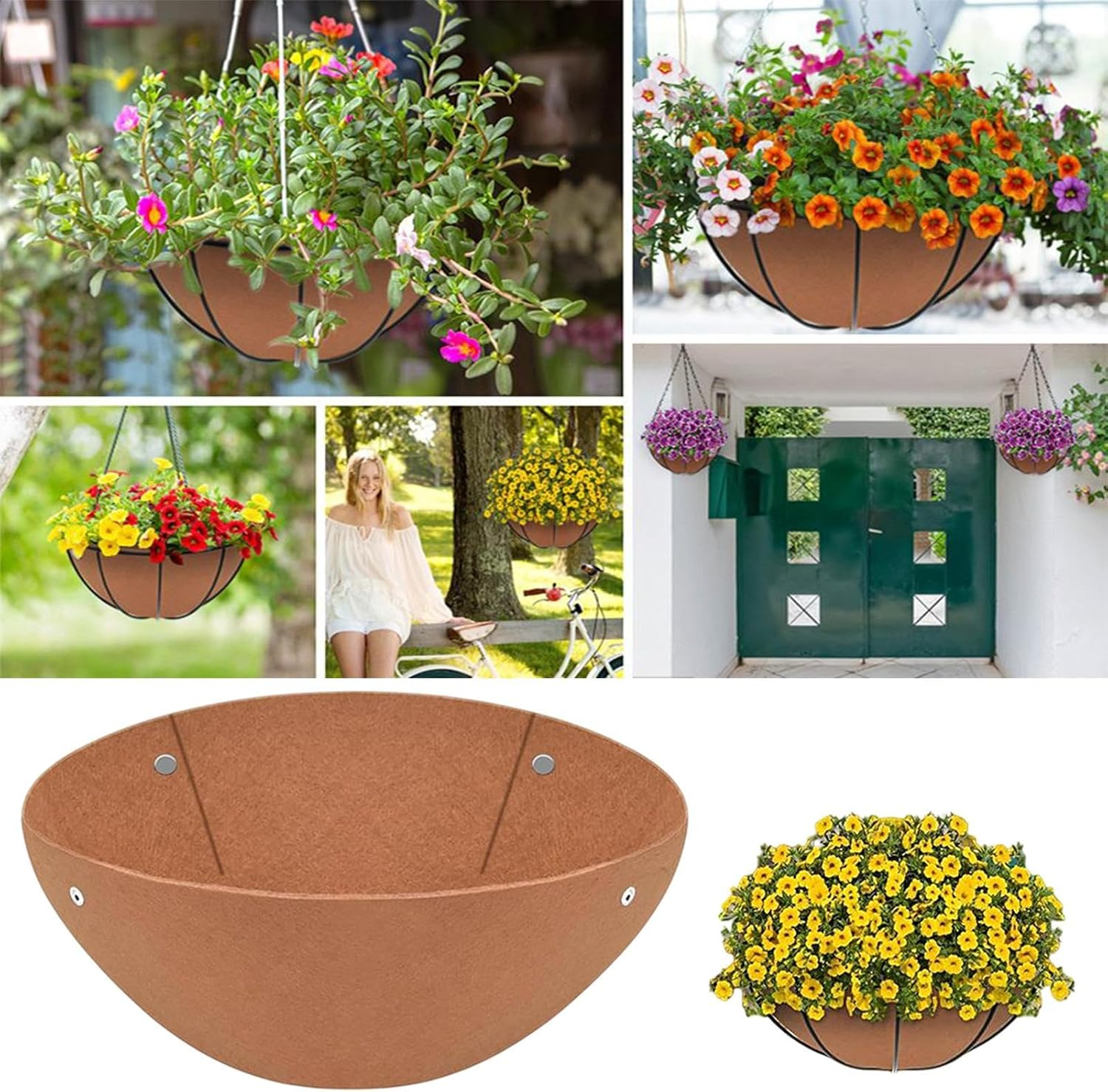 Felt Planter Liners | round Flower Basket Liners,Set of 3 Replacement Inserts, Garden Supplies for Backyard, Courtyard, Balcony