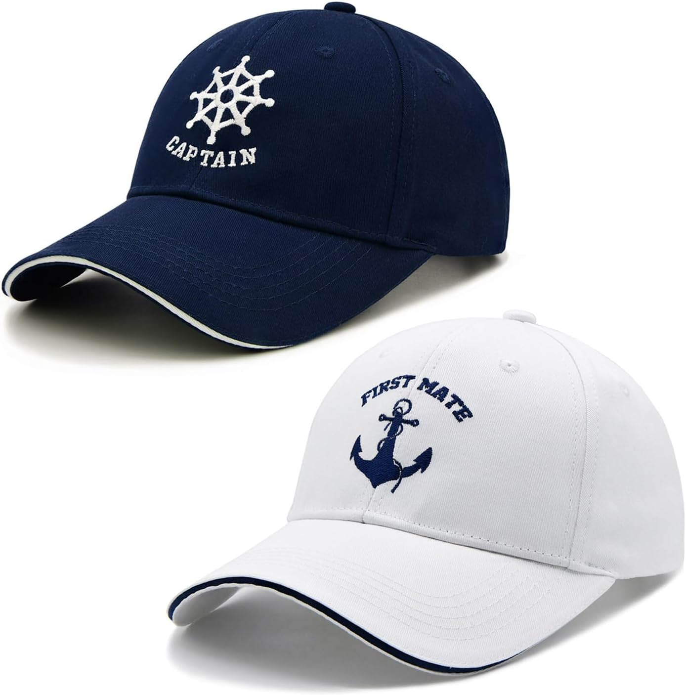 MINYJHZ Captain and First Mate Hat Pack, Boat Owner, Embroidered Adjustable Nautical Marine Sailor Baseball Caps image number 4