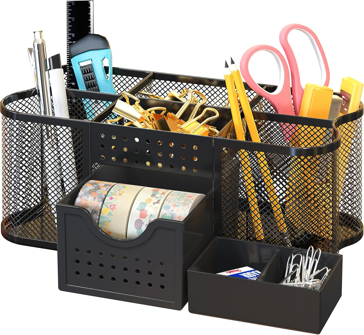 Deco Brothers Mesh Desk Organiser Pen Holder Office Caddy Storage, Black