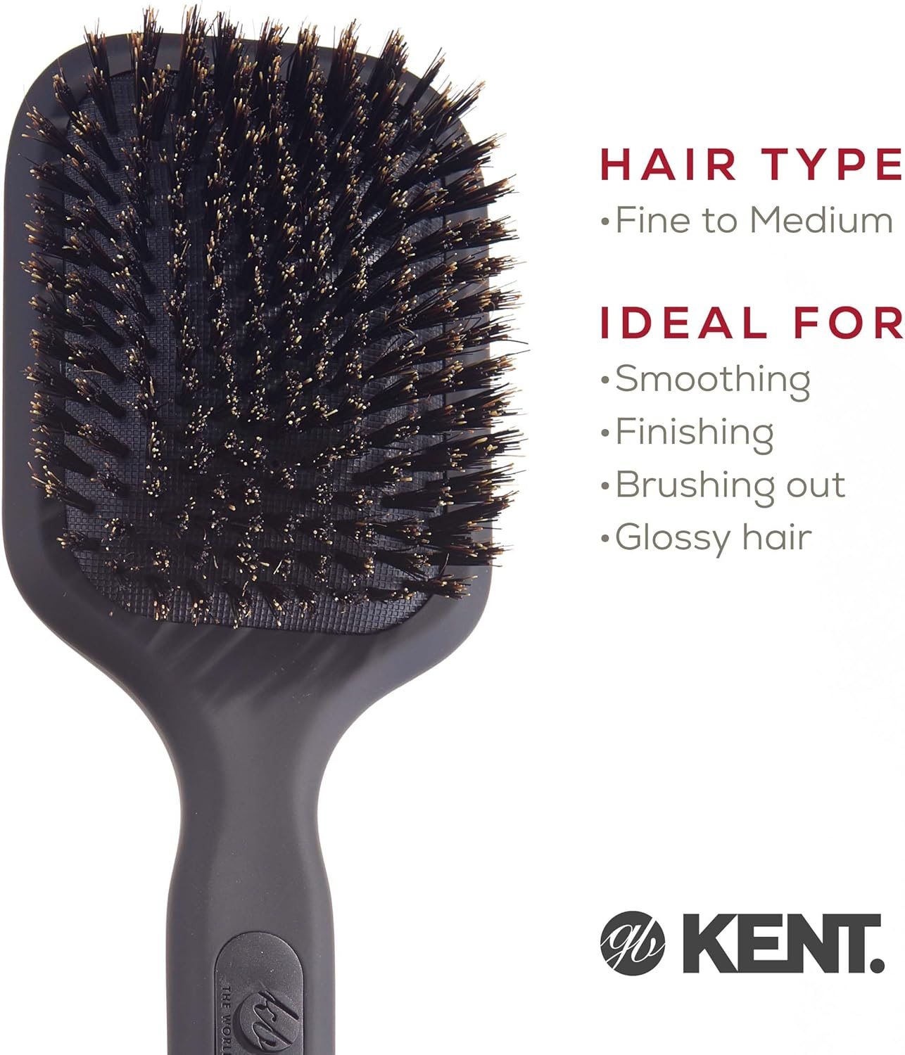 (Medium, Graphite Grey) - Kent Airhedz Pro Medium Pure Bristle Paddle Brush Graphite Grey image number 3