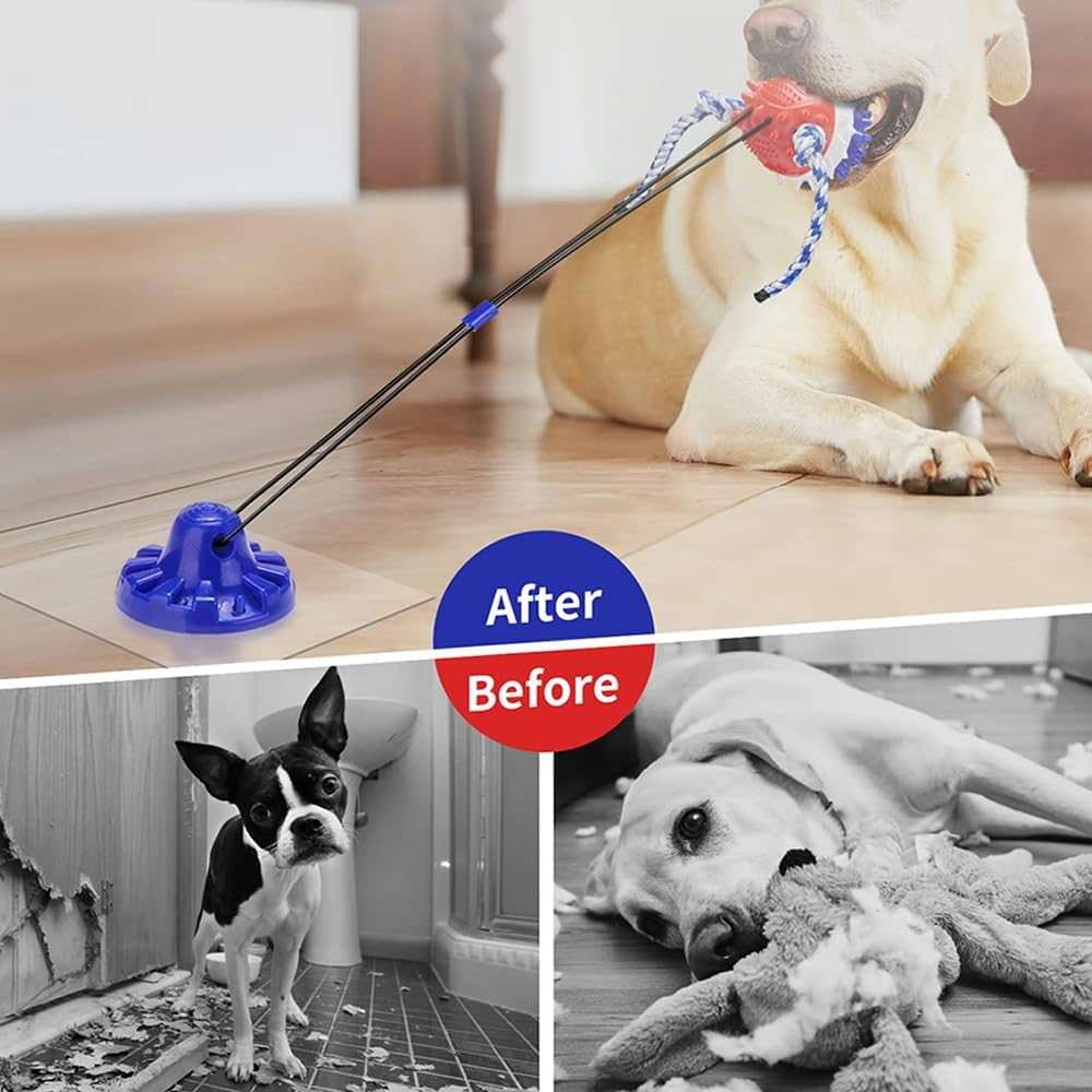 Tug and Pull Dog Toy with Suction Cup, Dog Puzzle Toys, Portable Interactive Dog Toys, Dog Chew Toys for Aggressive Chewers (Blue
