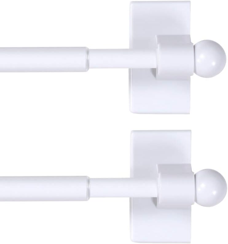 Magnetic Curtain Rod Attach to Steel Surfaces: Doors, Window Casings, File Cabinets, Tool Boxes, Refrigerators, Dishwashers, Washers, Length Adjusts 22-40Cm, White, 2 Sets