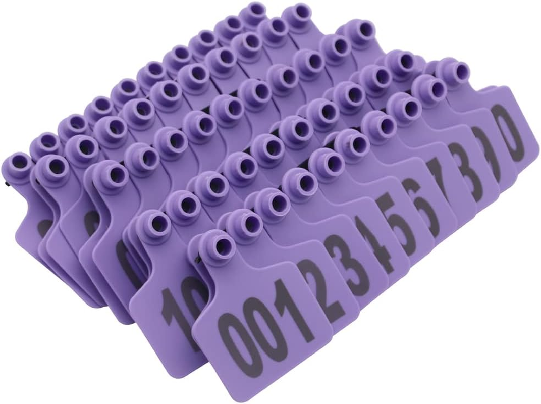 Cattle Ear Tags Large Plastic Livestock Ear Tag Marker for Pig Goat Cattle Cow Animal Identification Ear Tags, Numbered 001-100 (Purple) image number 3