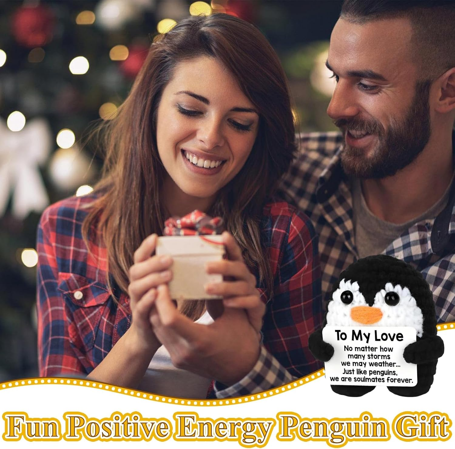 ZCOINS Small Emotional Support Positive Crochet Penguin, Mini Positive Crochet Plush Penguin Valentines, Small Inspirational Funny Plush Desk Decor, Soulmate Birthday Lovers image number 4