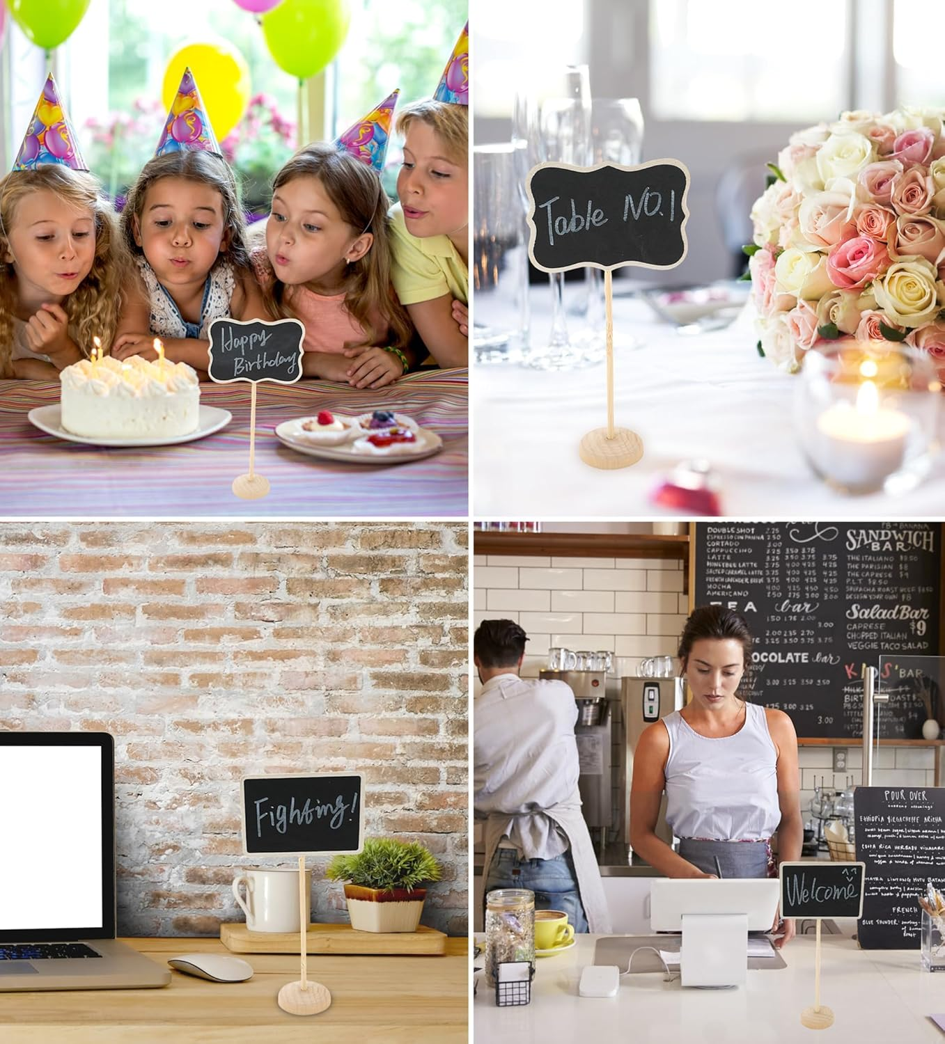 15Pack Wood Mini Chalkboard Signs with Support Easels, Place Cards, Small Wave Rectangle Chalkboards Blackboard for Message Board Signs, Weddings, Birthday Parties, and Special Event Decorations