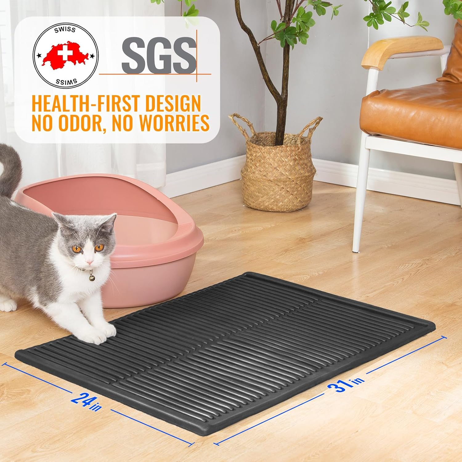 Petnova Easy Clean Litter Mat: Waterproof Single Layer Large Cat Litter Trapping Mat - anti Tracking Kitty Litter Mat Catcher for Floor - Durable Litter Mat Resists Scratching (Black, 31&rdquo;X24&rdquo;) image number 2