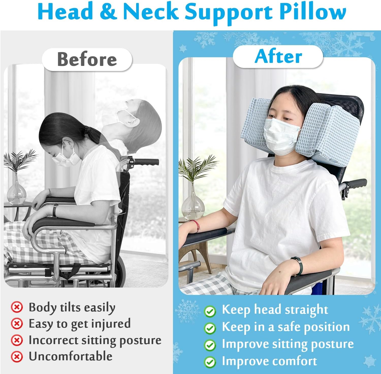 Mybow Wheelchair Pillow Headrest for Recliner High Back Wheelchair Neck Support Positioner Head Positioning Cushion Medical Neck Stabilizer Foam Wedge for Adults Single Sofa Geri Chair Wheelchair image number 3