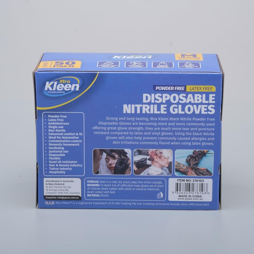 Xtra Kleen Nitrile Powder Free Disposable Gloves, Black, Medium (Pack of 50) image number 5