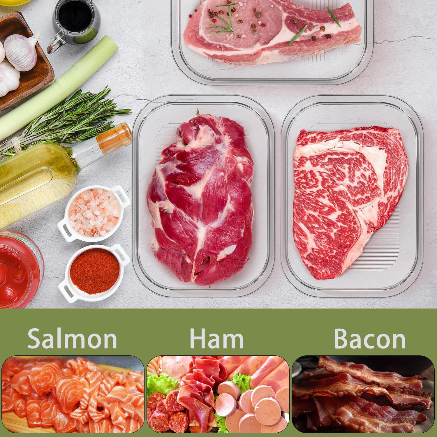 3 Layer Deli Meat Container for Fridge, Airtight Food Storage Containers 3-Piece Set, Stackable Containers for Meat, Deli & Leftovers, Leakproof Freezer, Dishwasher Safe image number 1