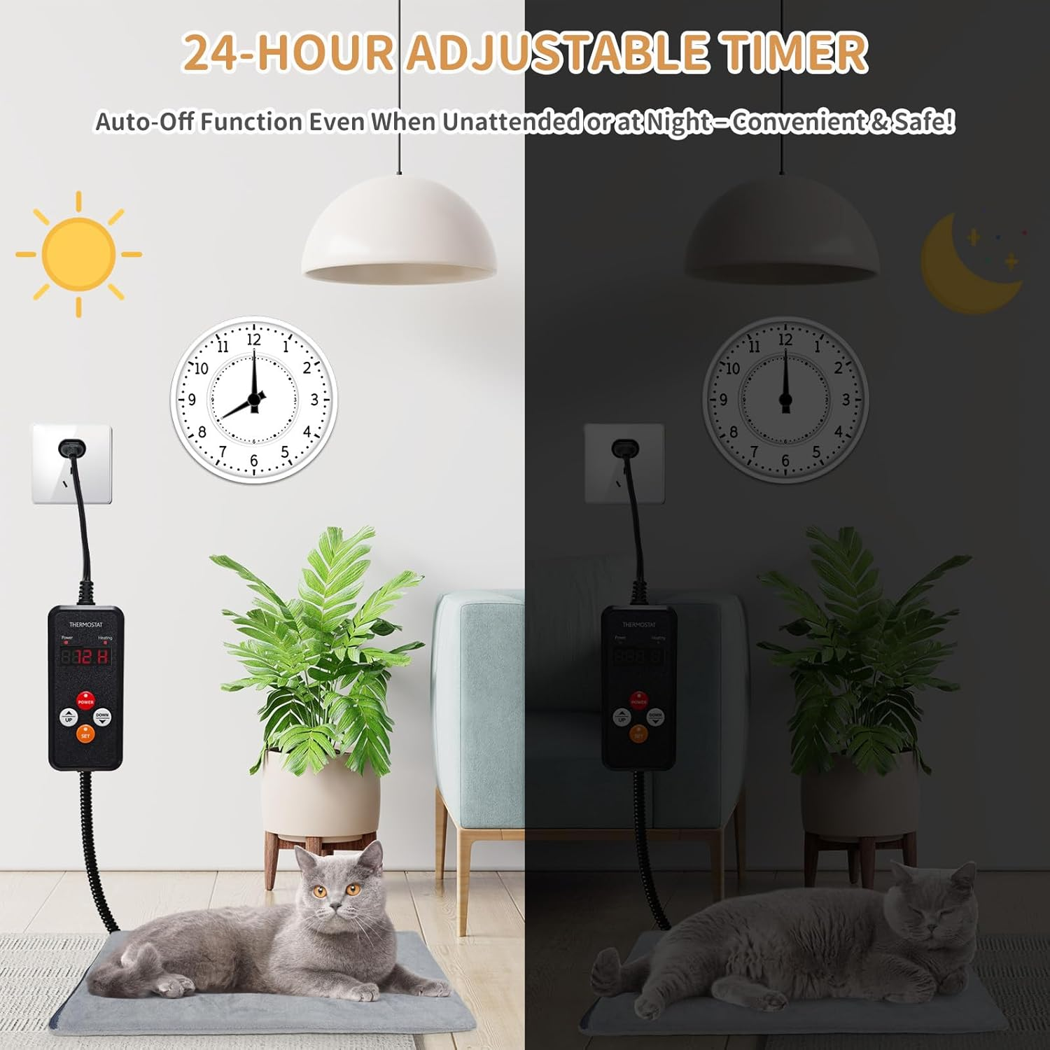 Pet Heating Pad for Cats and Dogs - Electric Warming Mat with Timer & Temperature Setting, Waterproof Cover, Auto Shut-Off - Safe Indoor Bed Warmer (L 70X40Cm) image number 6