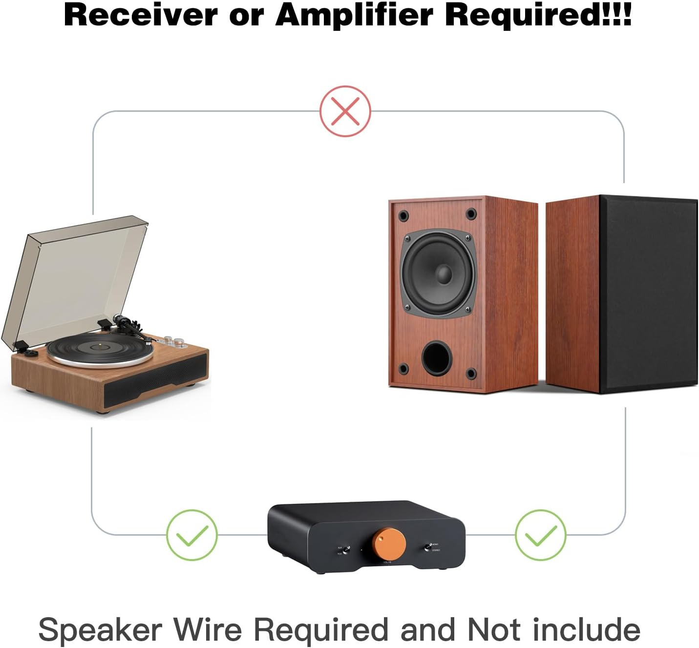 WMQ Passive Bookshelf Speakers Pair,30W *2 ，Stereo Hi-Fi Speakers with 4" Full-Range Driver & Built-In Wall-Mount, MDF Wood Enclosure,Ideal for Turntable, Needs Amplifier/Receiver (Wood Grain Color) - Wood Grain Color image number 5