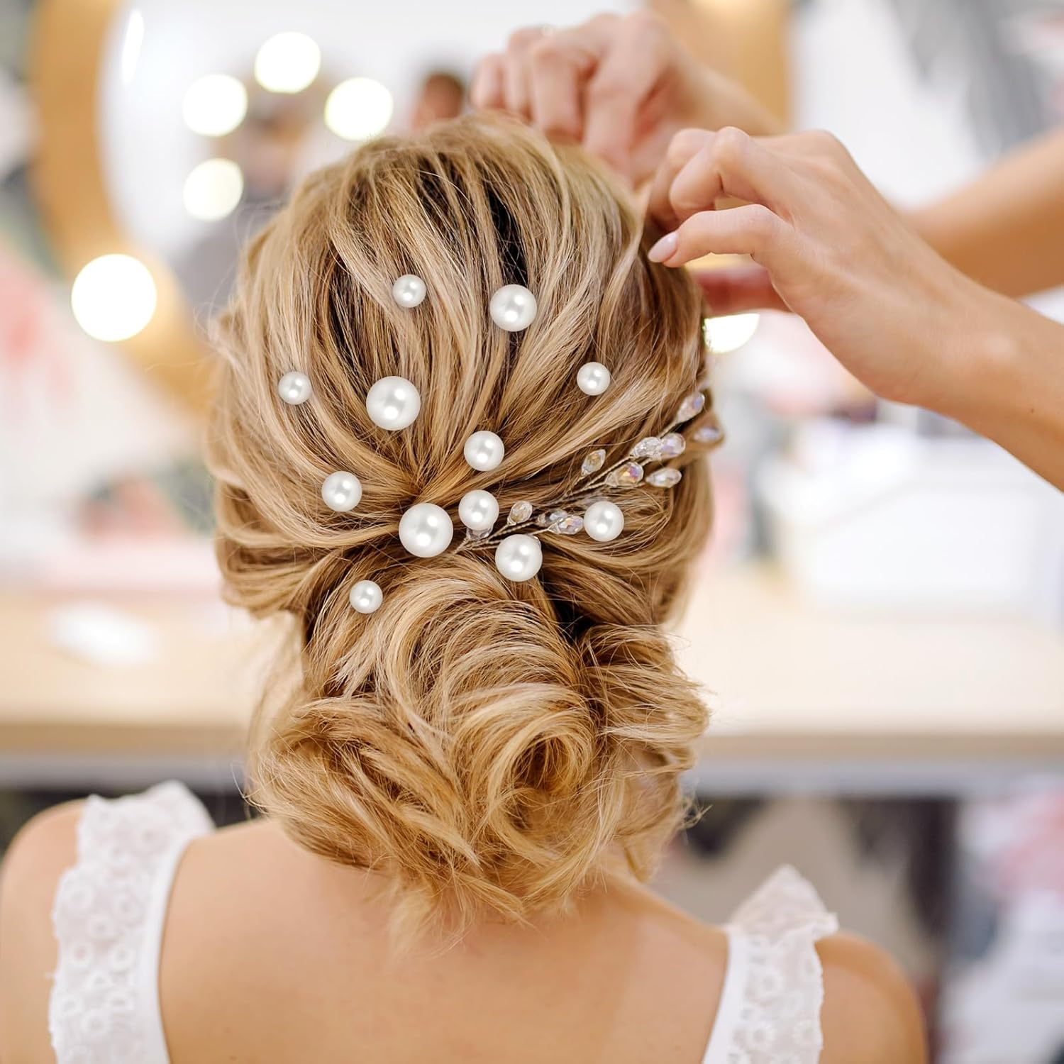 YBEATY 32 Pieces Wedding Hair Pins with Beads for Brides U Shape Bridal Hair Pins Rhinestone Hairpins Silver Hair Accessories White Pearls Hair Accessories for Brides Bridesmaids Women Styling Silver image number 3