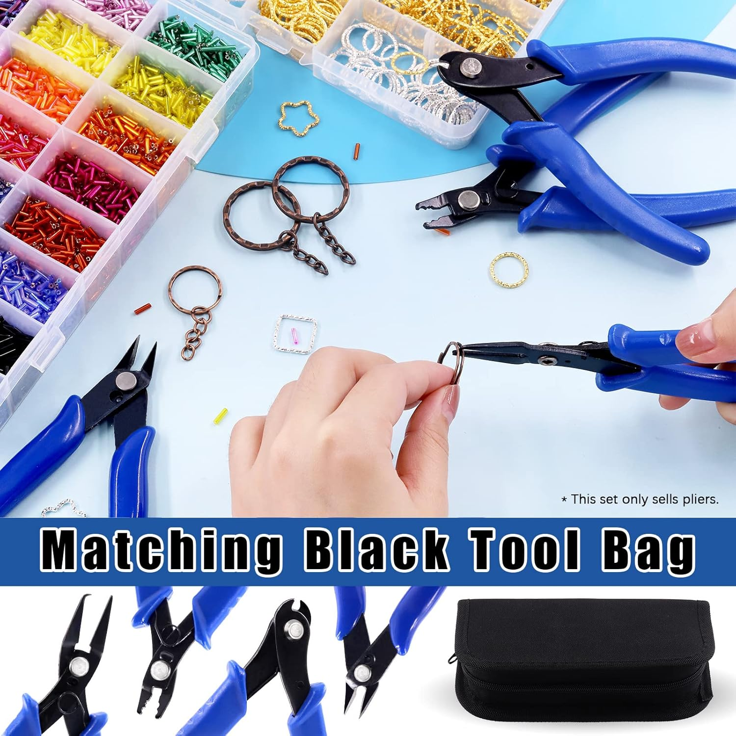 Glarks 5Pcs Jewelry Pliers Tool Set Including Split Ring Pliers Jewelry Bead Crimping Pliers Jewelry Wire Cutter and Memory Wire Cutting Pliers for Jewelry Bead Repairing Making Supplies image number 2