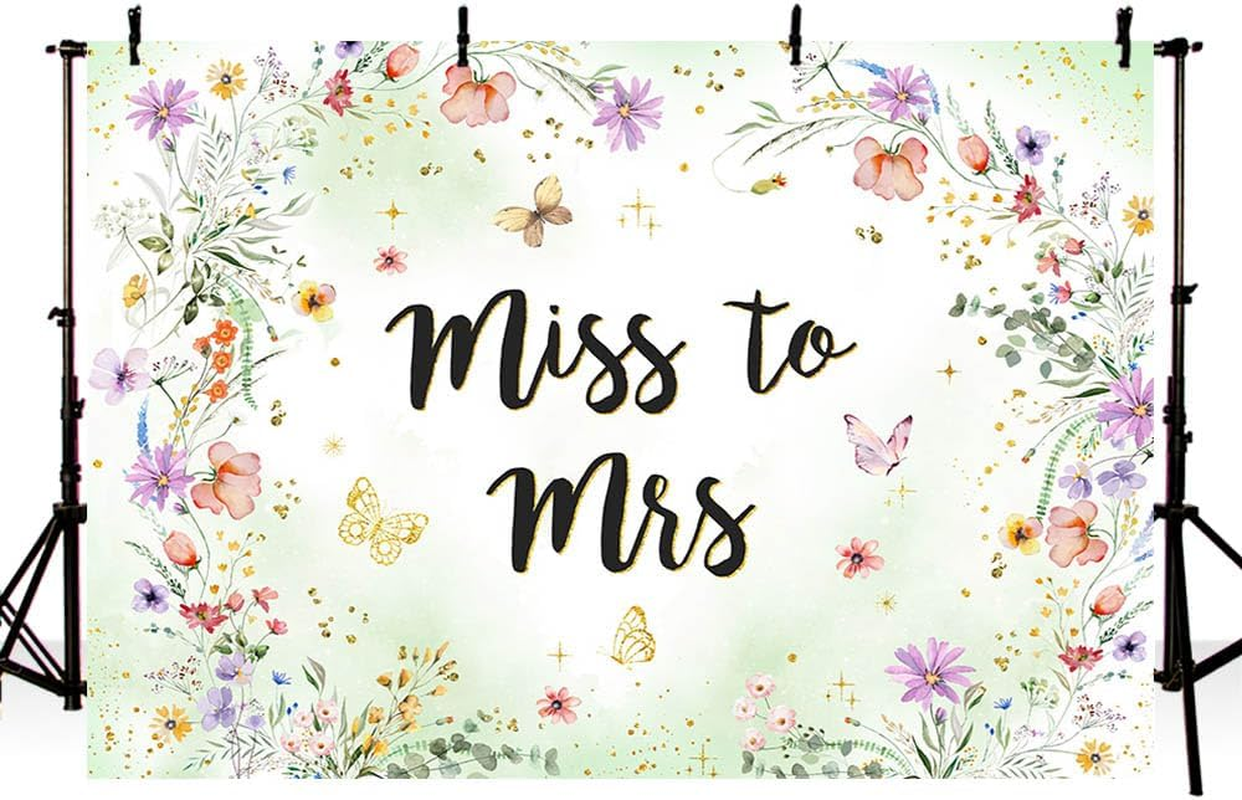 AIBIIN 7X5Ft Miss to Mrs Background Wildflower Bridal Shower Backdrop Bride to Be Engagement Party Cake Table Decoration Banner Wedding Photo Booth Props