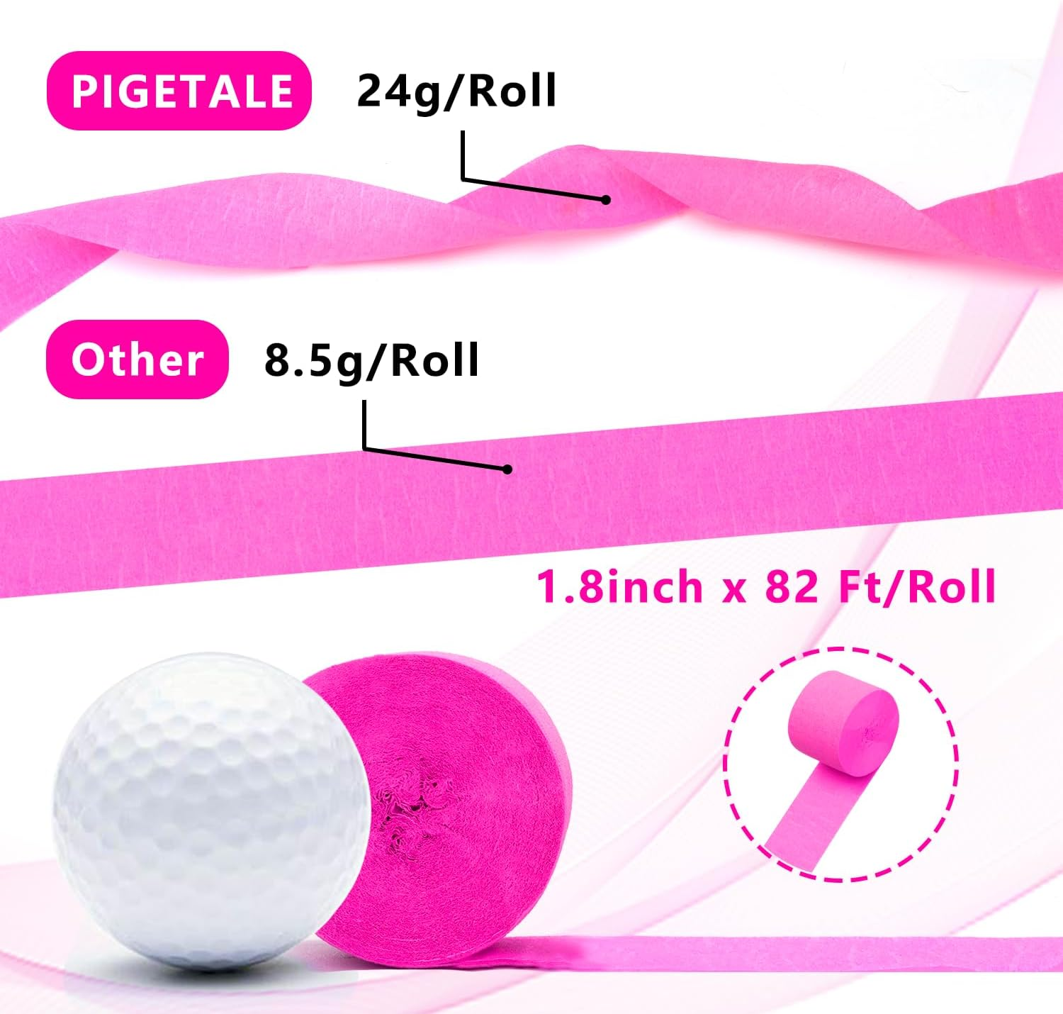 PIGETALE Crepe Paper Streamers 4 Rolls 328Ft, Pack of Pink Peach and White Crepe Paper Party Streamers for Birthday Baby Shower Wedding Graduation Party Decorations (1.8Inch X 82Ft/Roll) - 4Crepepaperstreamers-Greenwhite image number 6