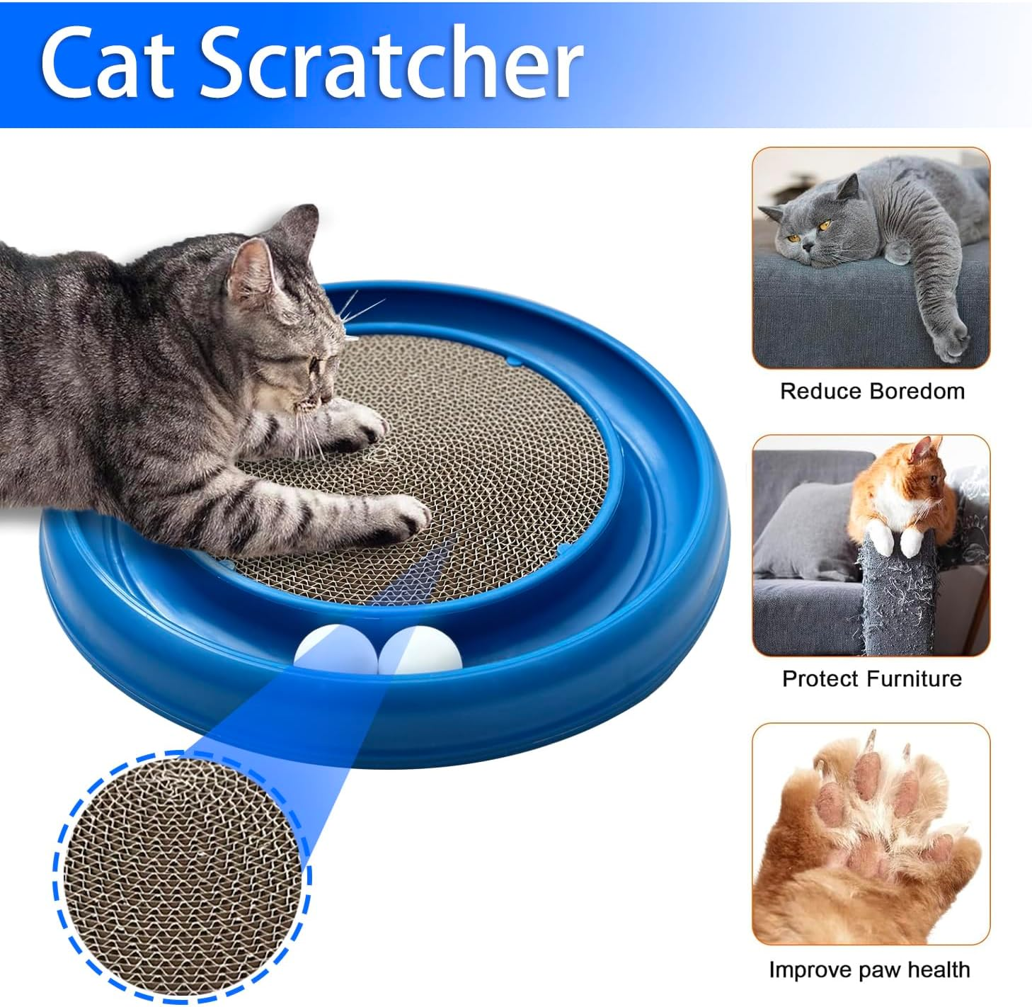 LYCTDD Cat Ball Track,Cat Scratching Board,Cat Scratchers for Indoor Cats,Cat Ball Toy Cat Toys for Bored Indoor Adult Cats for Kitten Mental Physical Exercise with Spare Ball (Blue)