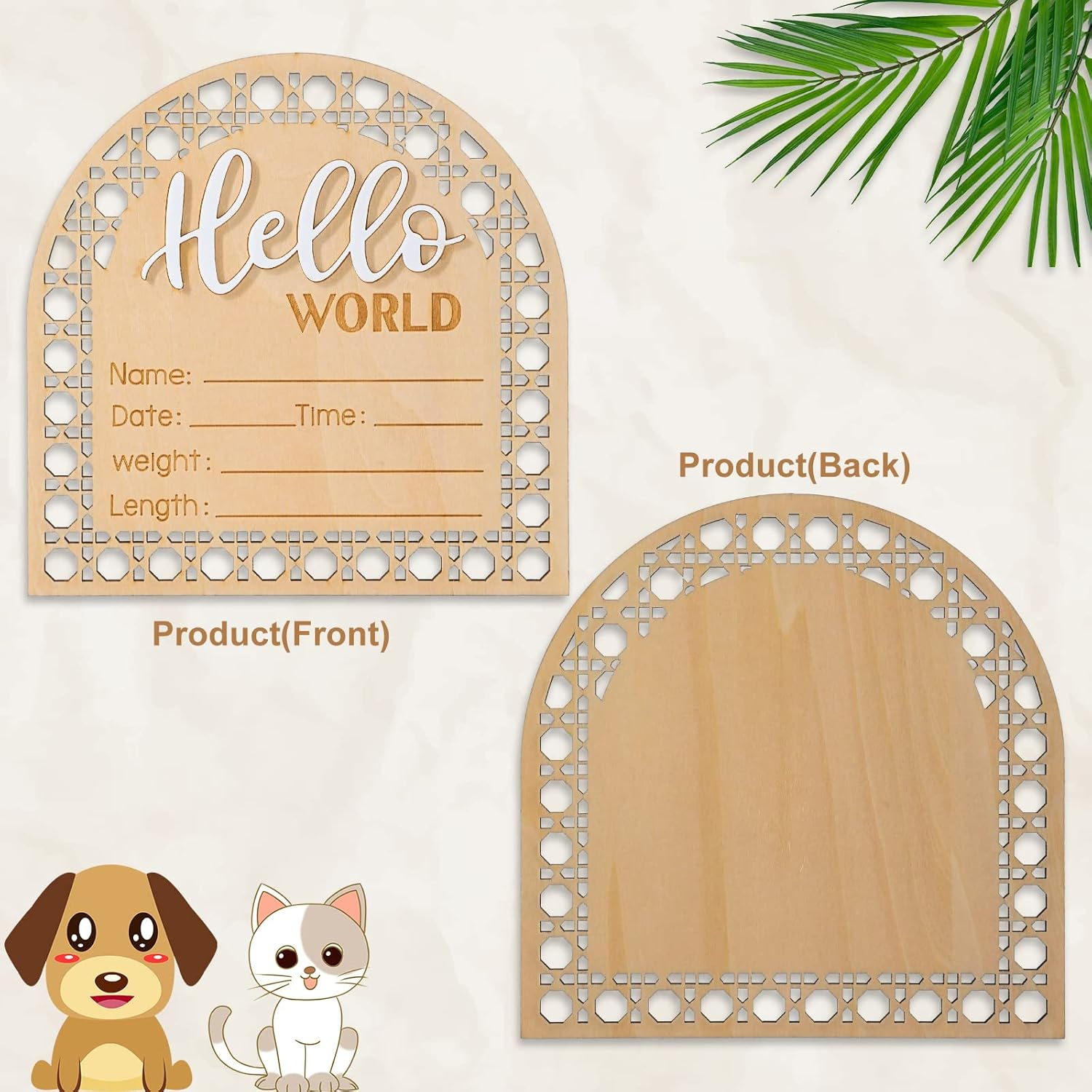Baby Announcement Sign, 5.5 Inch Wooden Birth Newborn Welcome Sign Hello World New Baby Name Sign, Name Plaques for Girl Boys Photo Prop Baby Shower Nursery Hospital image number 2