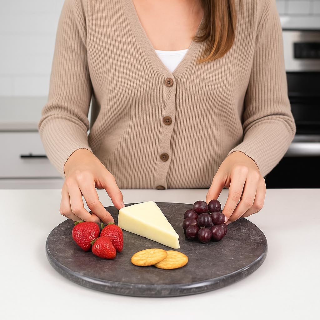 Creative Home Genuine Marble Stone 12" round Board - Off-White (Color May Vary) image number 4