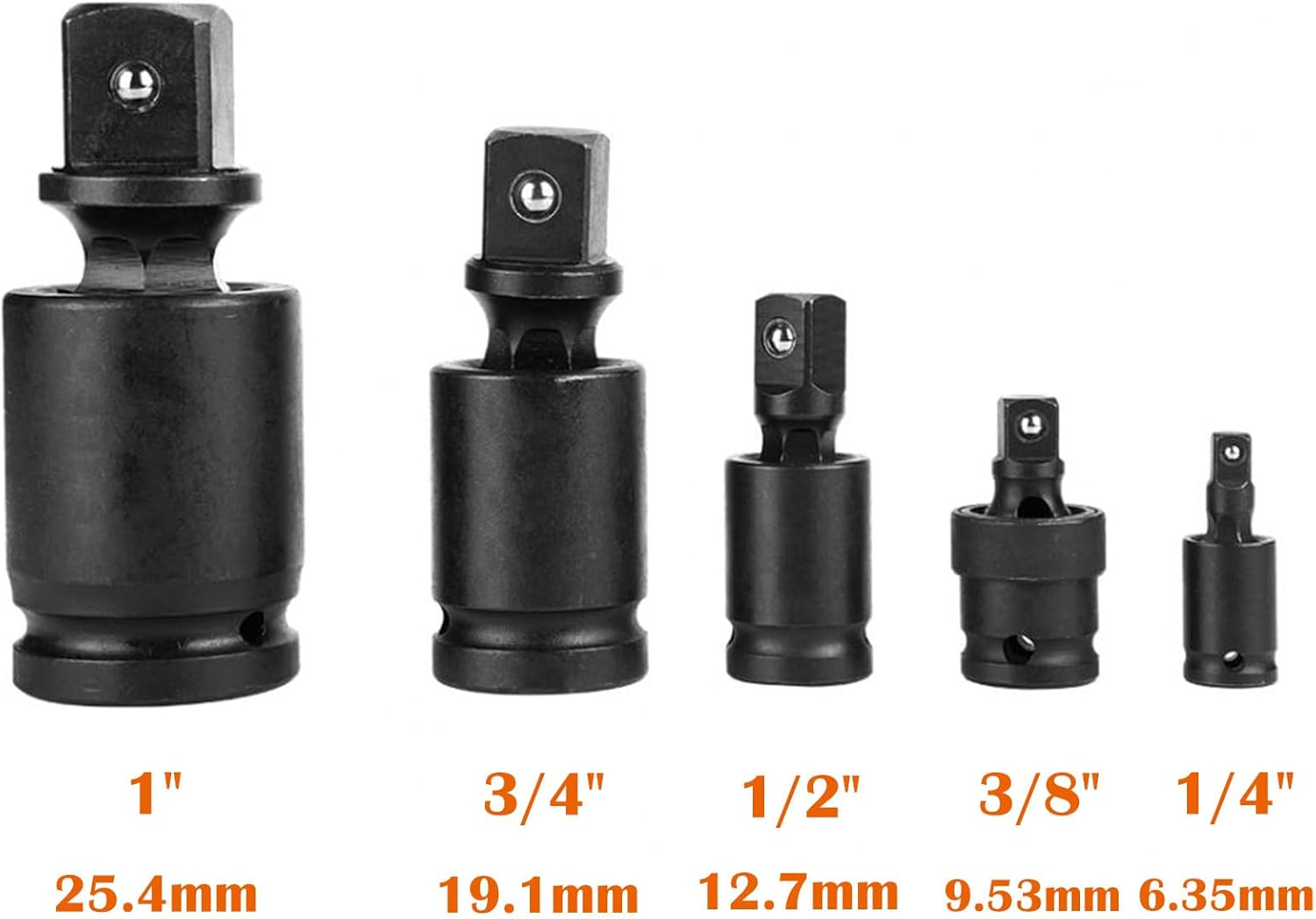 Tophomer (3/4'' Drive) Swivel Impact Socket Set, 1Pc Universal Joint with Ball Spring Design, 1/4, 3/8, 1/2-Inch Drive, Impact Socket Adapter image number 6