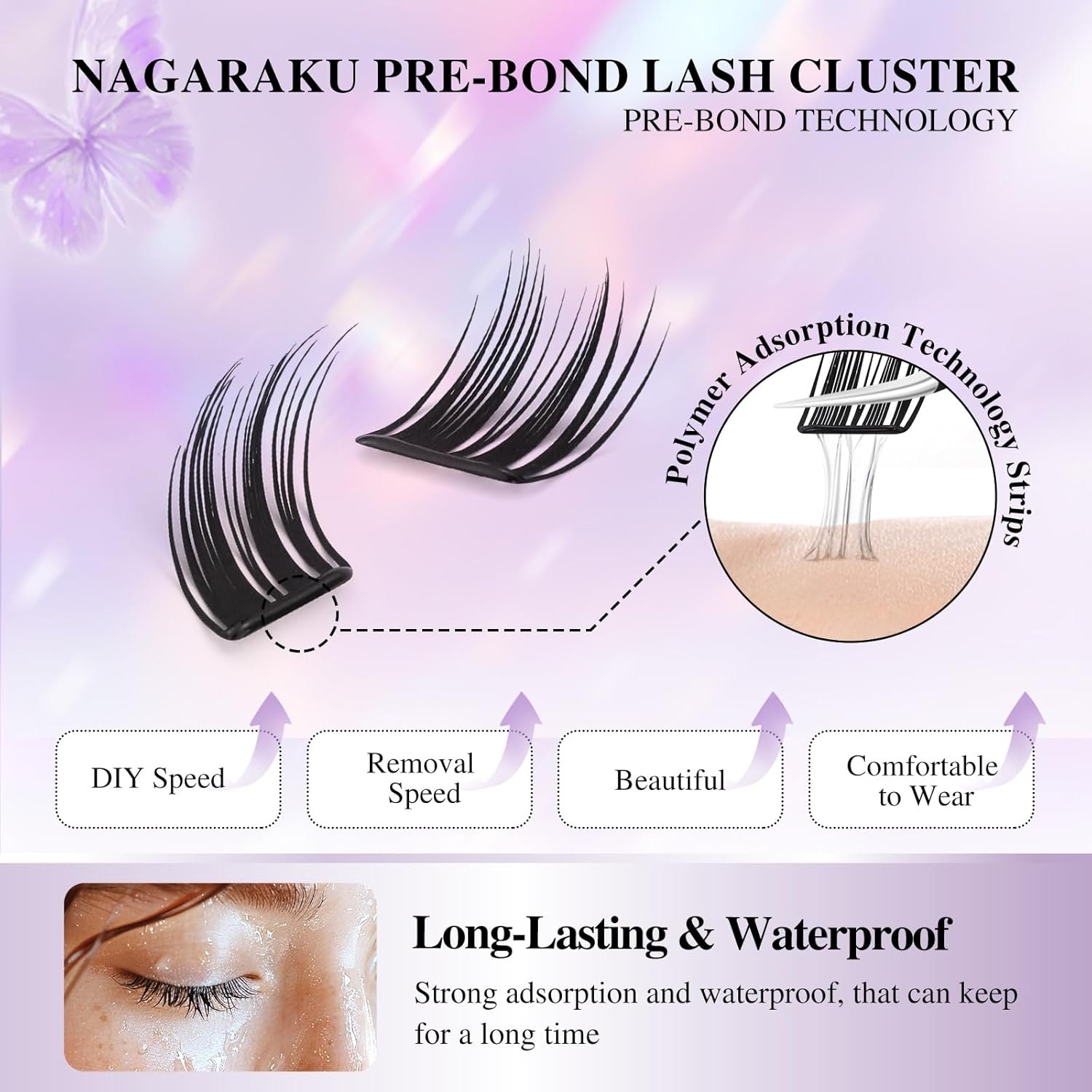 NAGARAKU Pre Glued Cluster Lashes Air Series Eyelashes Flying Fox Style 72 Pcs No Glue Needed Pre-Bond Eyelashes Self Adhesive DIY Lashes（0.07Mm C Curl Mix Length) image number 1