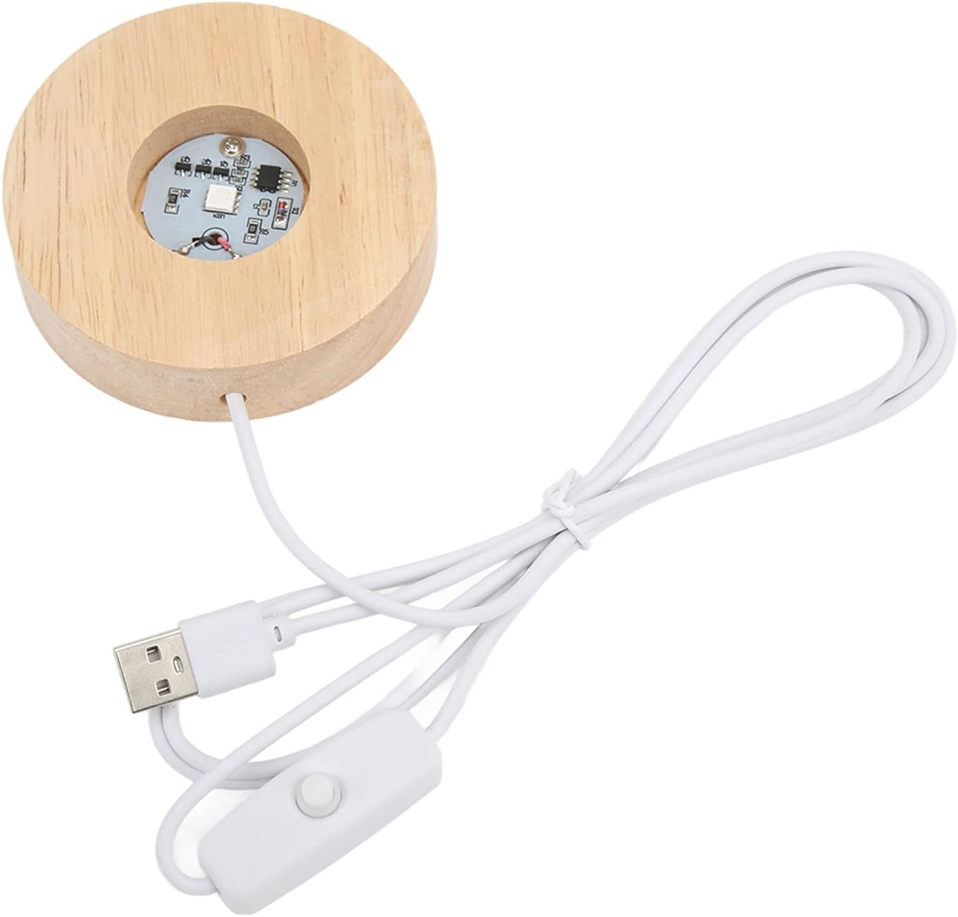 LED Light Base Display Base, USB Interface Wood Lighted Display Stand, 5V round 0.8In USB Light Table Light Base Wood Display Lamp for Home (Colorful Base)