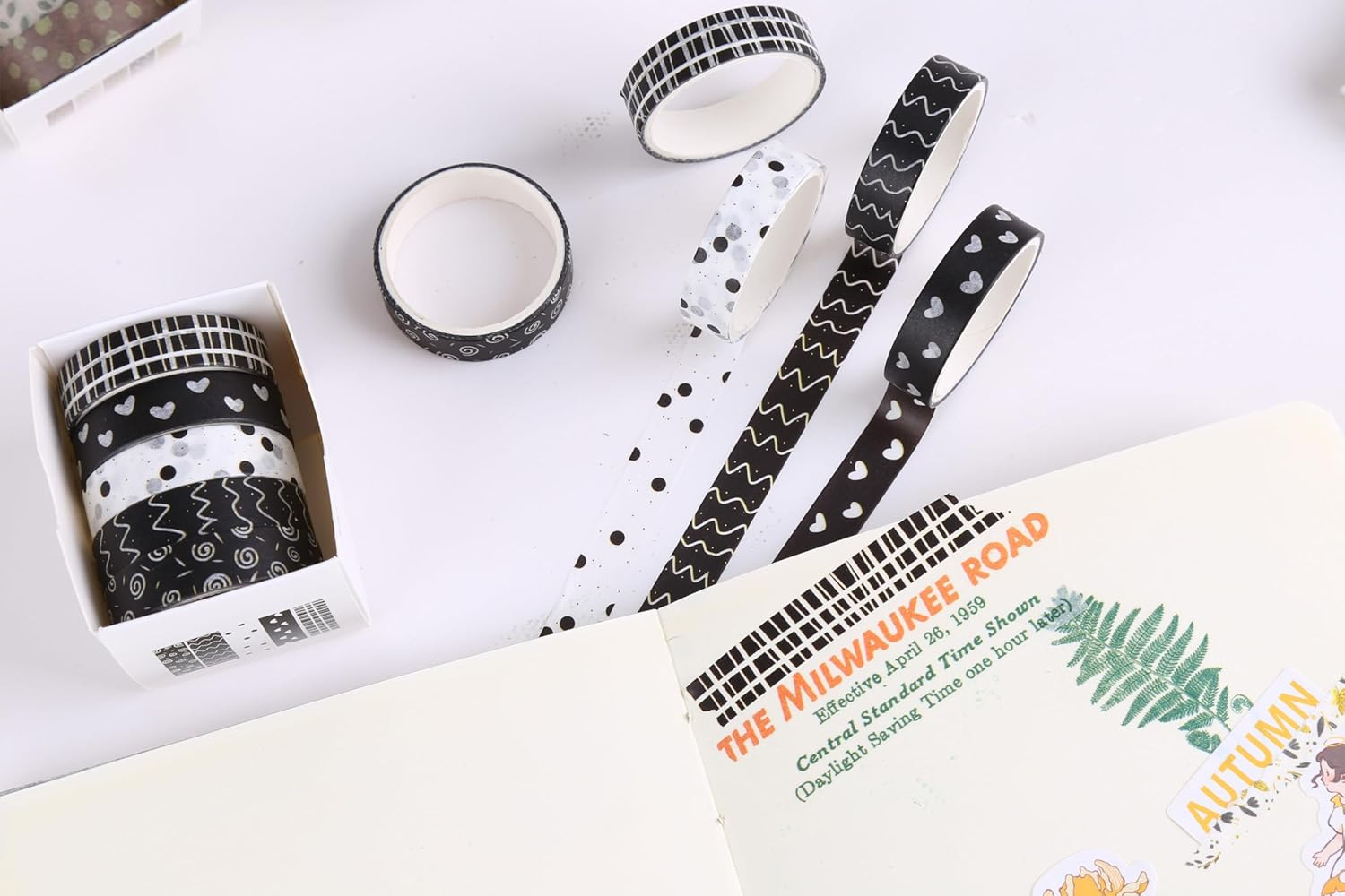 YUBX Basic Washi Tape Set 30 Rolls Plants Patterns Decorative Skinny Slim Masking Tapes for Arts, DIY Crafts, Journals, Planners, Scrapbook, Wrapping (Tropical Wetlands) - Tropical Wetlands image number 2