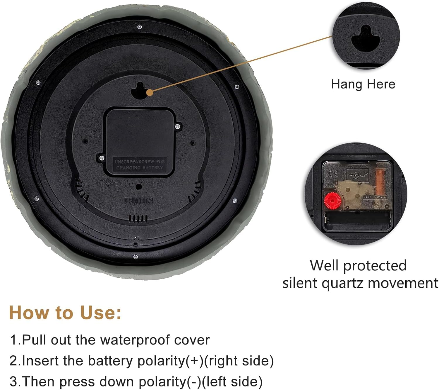 Eyotto 10 Inch Indoor/Outdoor Waterproof Wall Clock with Thermometer Silent Non-Ticking Battery Operated Wall Clocks Weatherproof for Patio, Pool, Garden, Lanai, Fence, Porch, Deck, Bathroom image number 6