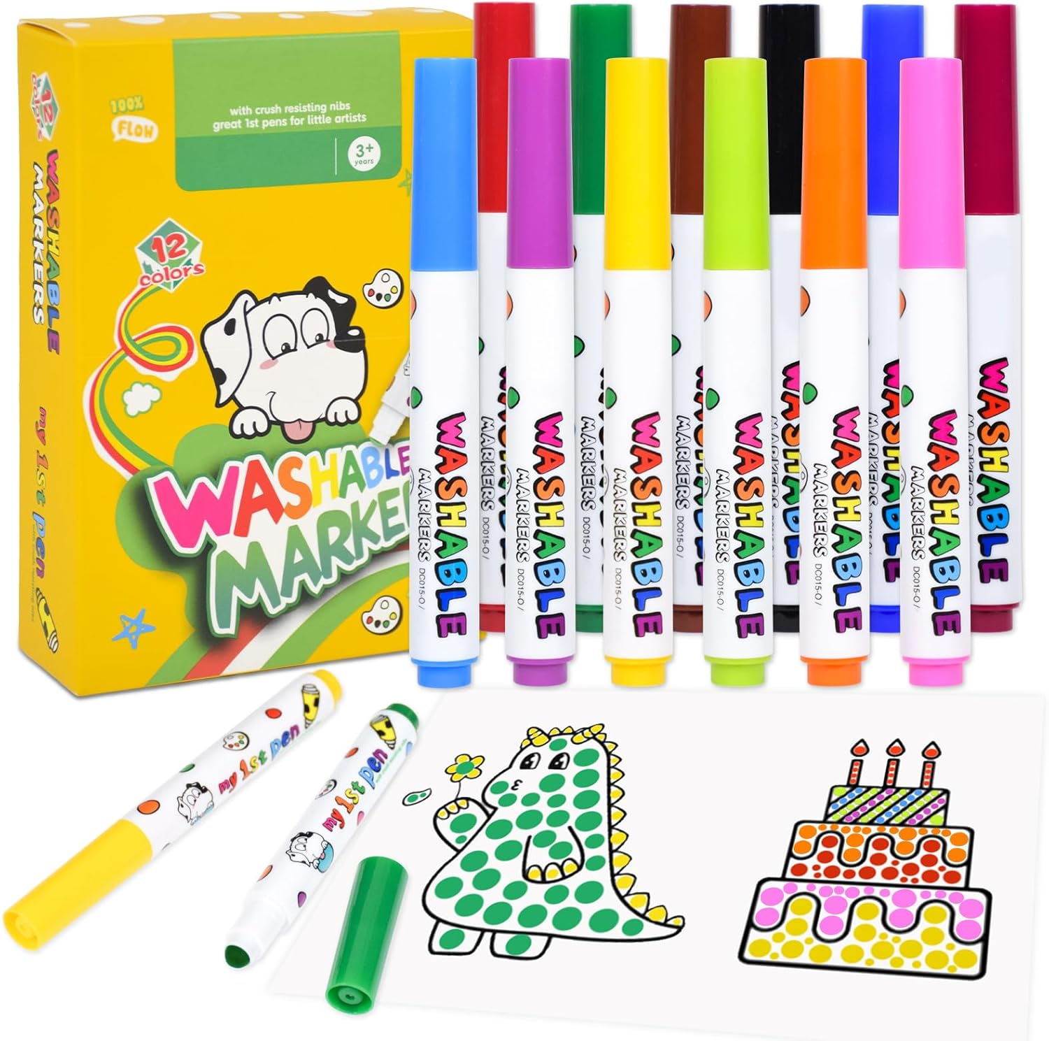 SAYEEC Dot Markers 12 Vibrant Colors Washable Markers for Kids Art Coloring Book Markers round Tip Drawing Pens Broad Line Paint Markers for Toddler Preschool Children Early Childhood School Classroom image number 4
