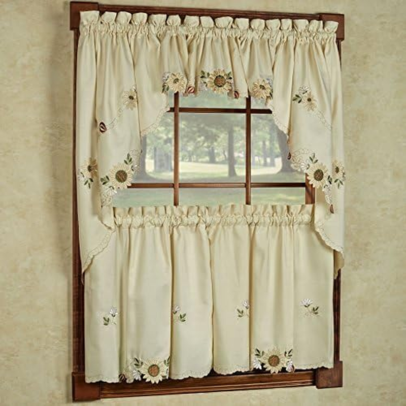 Sweet Home Collection 5 Pc Kitchen Curtain Set, Swag, Valance, Songbird White, 24" Tier Pair