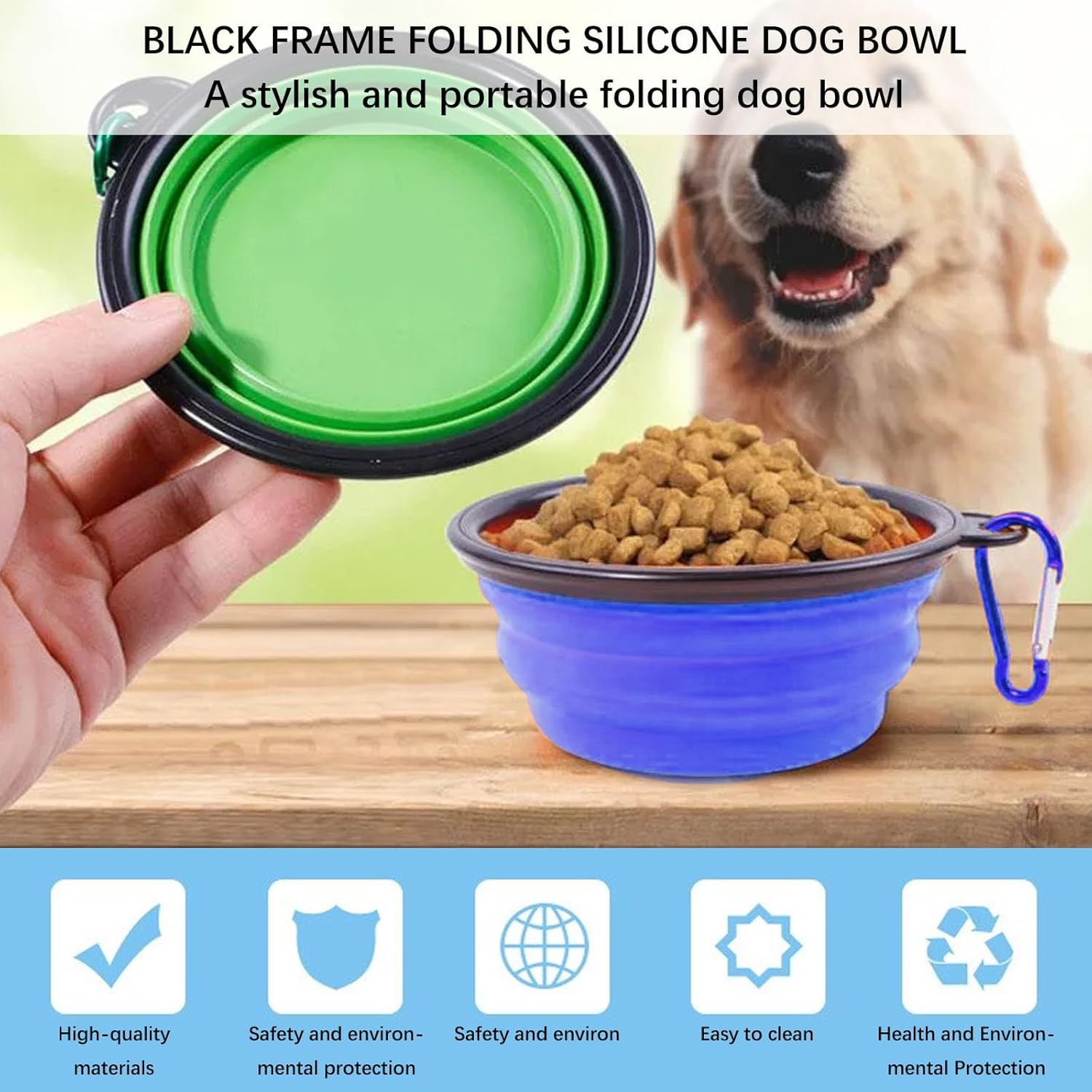 Foldable Dog Bowl, 2 Piece Dog Bowl with Lid, Foldable Dog Bowl for on the Go, 350 Ml Foldable Dog Bowls, Foldable Travel Bowls, Portable Silicone Feeding Bowl, Dog Bowl image number 5