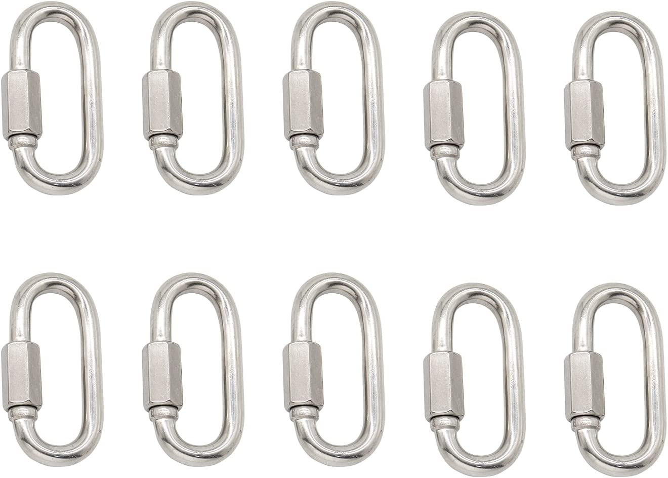 Worthplanet 10 Packs Stainless Steel Oval Carabiner Threaded Quick Link M4/M5/M6/M8 for Hammock, Camping and Outdoor Equipment W060007 image number 1