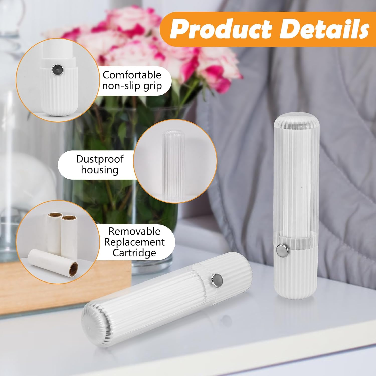 LELE LIFE Mini Lint Roller, Travel Lint Roller for Clothes, Extra Sticky Small Portable with Cover, Cat Hair Remover with 5 Refills, White Lint Roller, Pack of 2 - 12 Rolls Refills image number 5