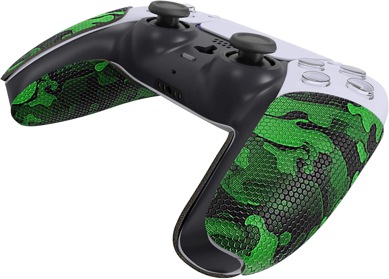 Playvitalanti-Skid Sweat-Absorbent Controller Grip for Ps5 Controller, Professional Textured Soft Rubber Pads Handle Grips for Ps5 Controller - Black Green Camouflage - Black image number 3