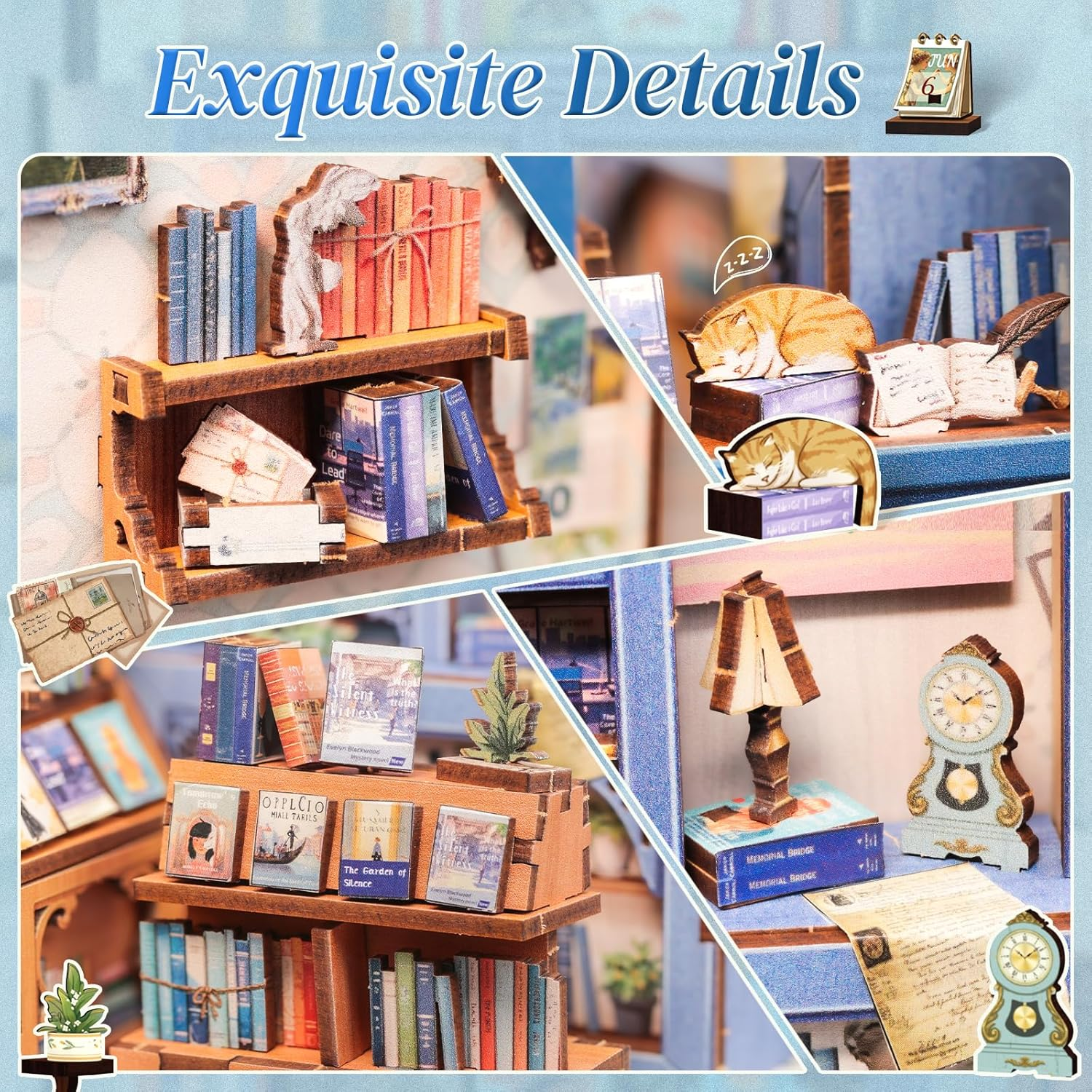 CUTEBEE Book Nook Kit - DIY Miniature House Dollhouse Kit for Adults and Teens, 3D Wooden Puzzle Booknook Build Bookshelf Decor for Family and Friends (Literature Bookstore) image number 1