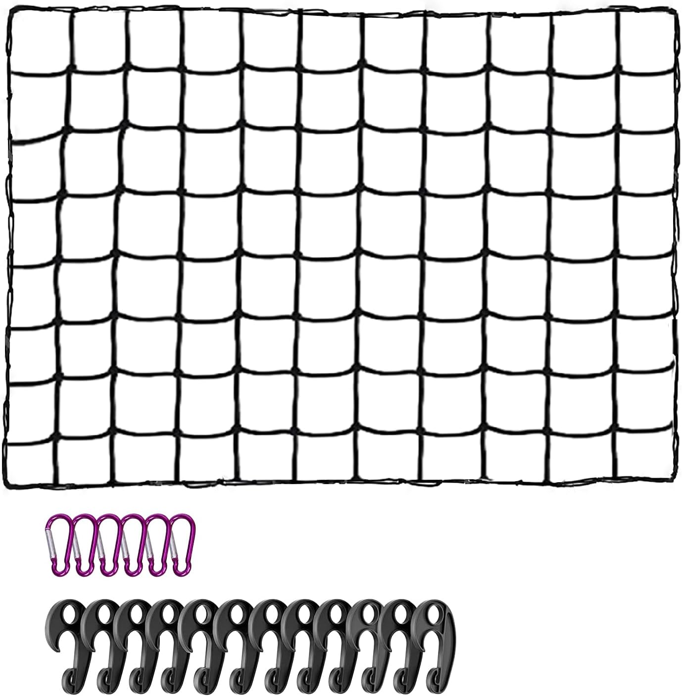90 * 120Cm Cargo Net for Pickup Truck Bed, New Upgraded 12 Thickened ABS Hooks, Large Adjustable Elastic Heavy Duty Latex Net Stretches to 240 * 300Cm image number 1