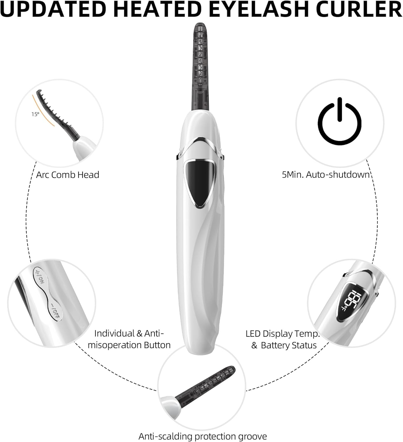 ZAPAL Heated Lash Curler, S600 Heated Eyelash Curler Rechargeable, Intelligent Power off Electric Eyelash Curler Heated, Quickly 24 Hs Lasting Natural Makeup for Woman (Snow White/Silver, S600-148MM) - Angel Blue/Silver image number 4