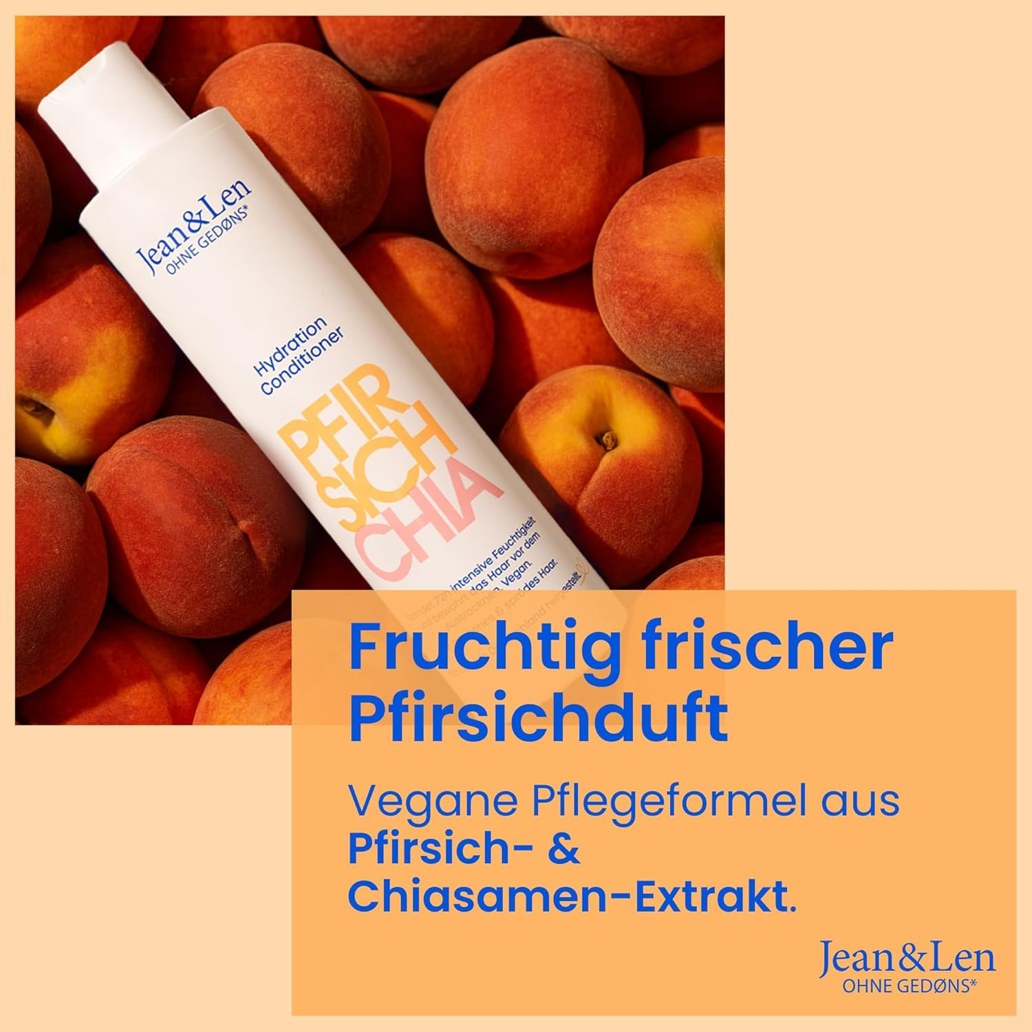 Jean & Len Conditioner Peach & Chia Seeds, for Dry Hair, Vegan Hair Care with Peach & Chia Seed Extract & Vegetable Glycerine, Silicone-Free & Paraben-Free, 300 Ml image number 1