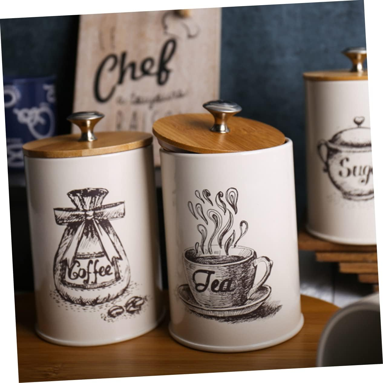 LABRIMP 3Pcs Vintage Kitchen Storage Jars Airtight Coffee Tea and Sugar Canisters with Lids Decorative Dry Food Containers for Home Organization image number 1