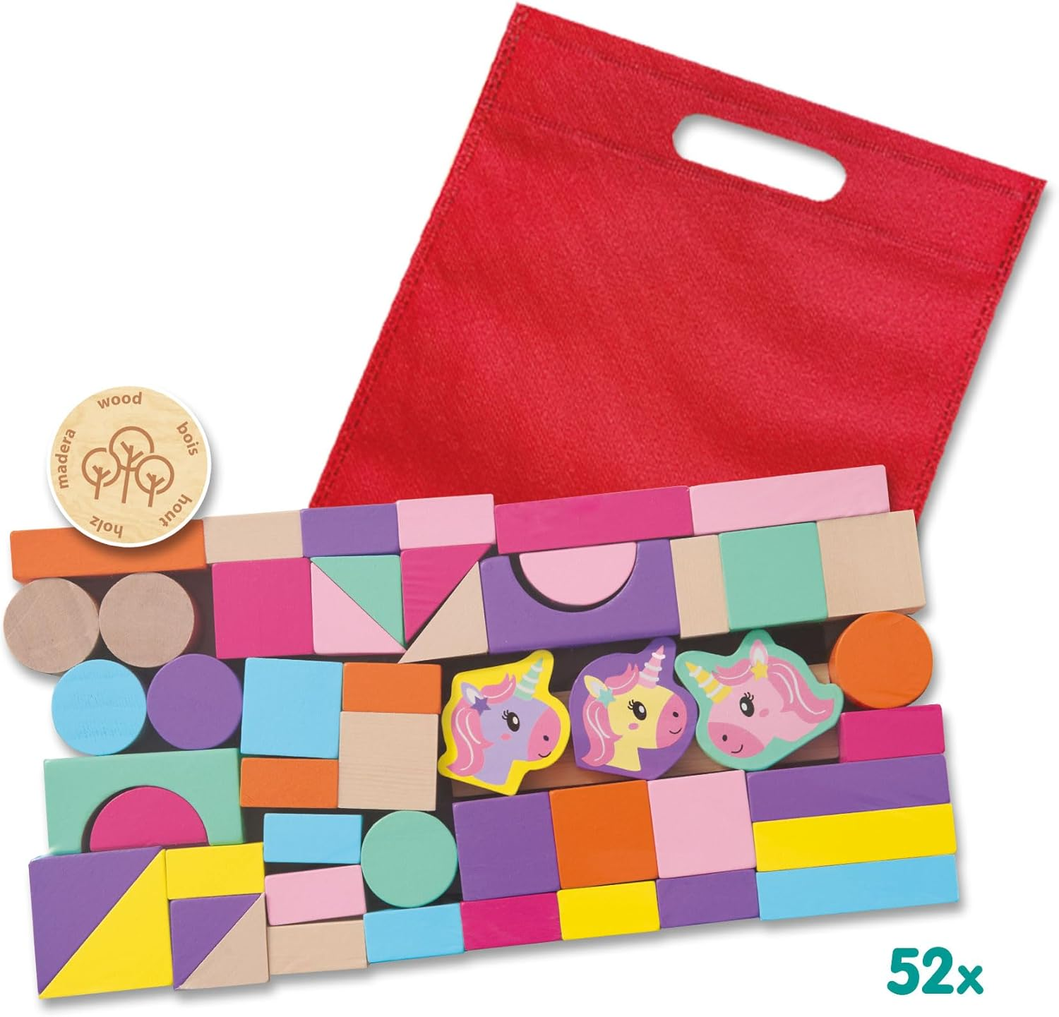 SES Creative 13251 Wooden Building Blocks for Stacking Unicorn 52 Pieces image number 3