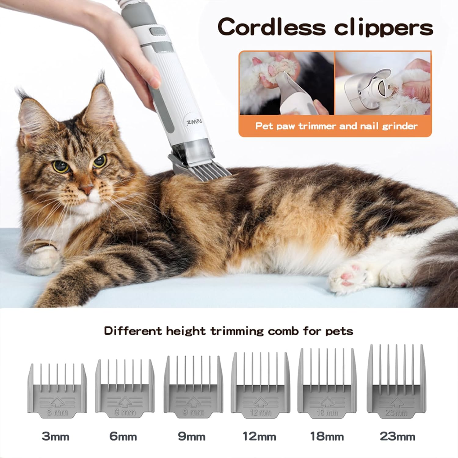 Pawz Pet Grooming Kit 3 Vacuum Levels, 7 in 1 Electric Cordless Dog Cat Grooming Set with Paw Hair Trimmer,Cleaning Brush for Shedding,Wireless Dryer Remover Clipper,1.5L Cup, Low Nosie Pet Supplies image number 4