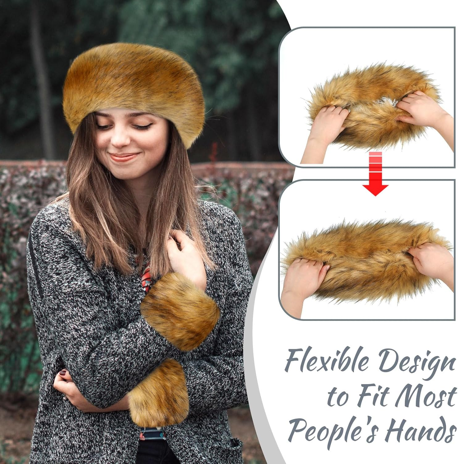 Ramede 3 Piece Faux Fur Collar Wrist Cuffs Headband with Stretch Snakeskin Print Winter Faux Fur Women'S Neck Ear Arm Warmer Scarf Wrap for Women Girls Accessories, Classic Colors, One Size image number 3