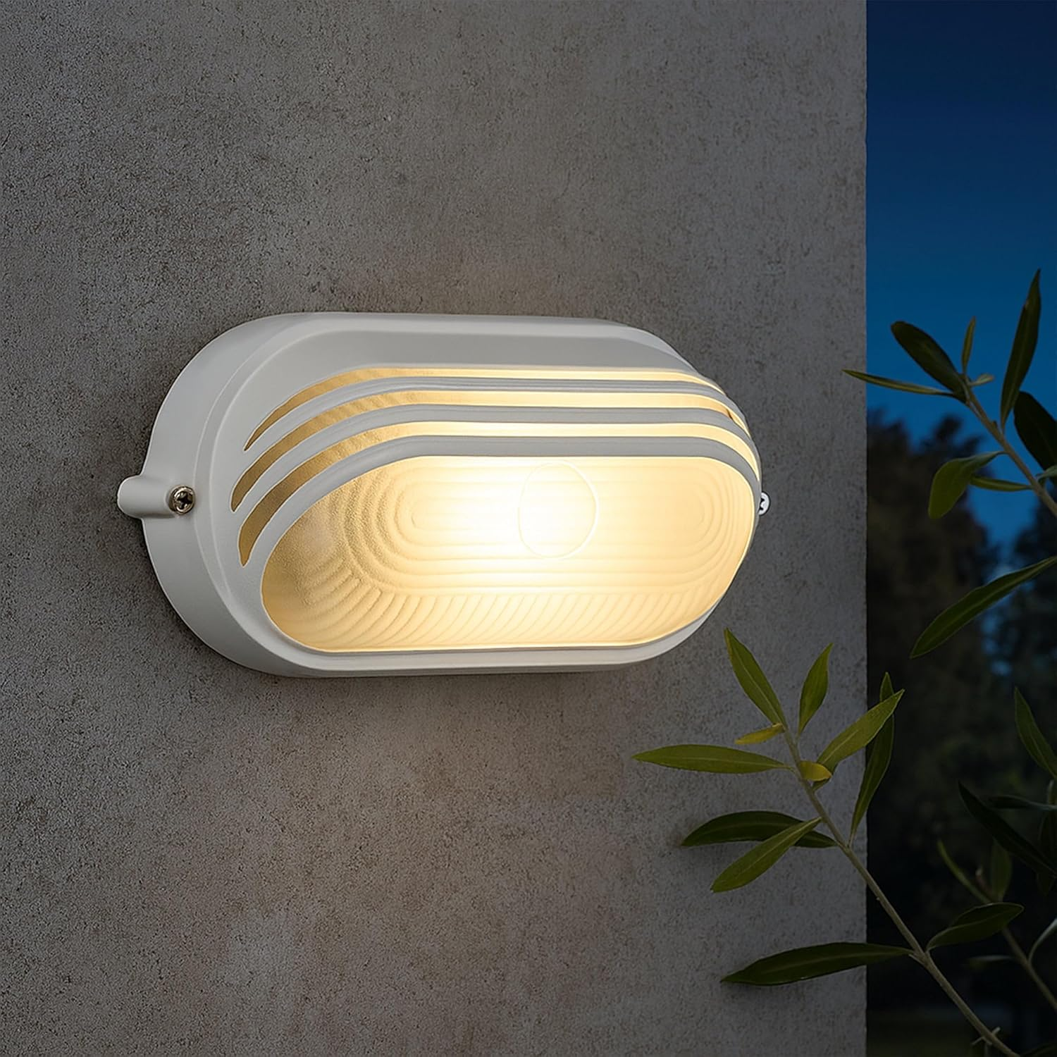Lexi Lighting Virell Oval Louvered Outdoor Bunker, Retro Moisture E27 Outdoor Wall Lamp, IP54 Waterproof Explosion-Proof Glass Lampshade Ceiling Lamp Garden Balcony Porch Wall Lighting - White - White image number 2