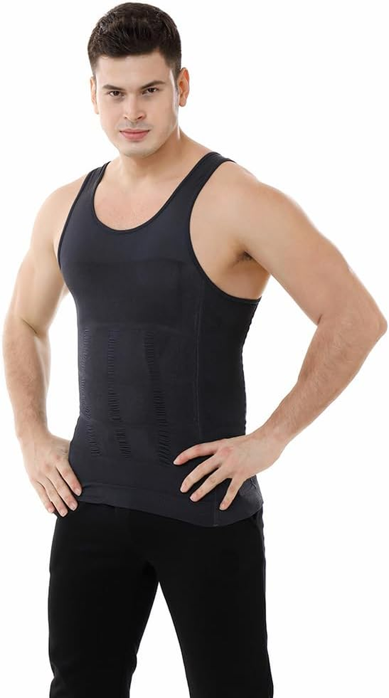 TOPTIE Men Slimming Body Shaper Compression Shirt Shapewear Sculpting Vest Muscle Tank image number 5