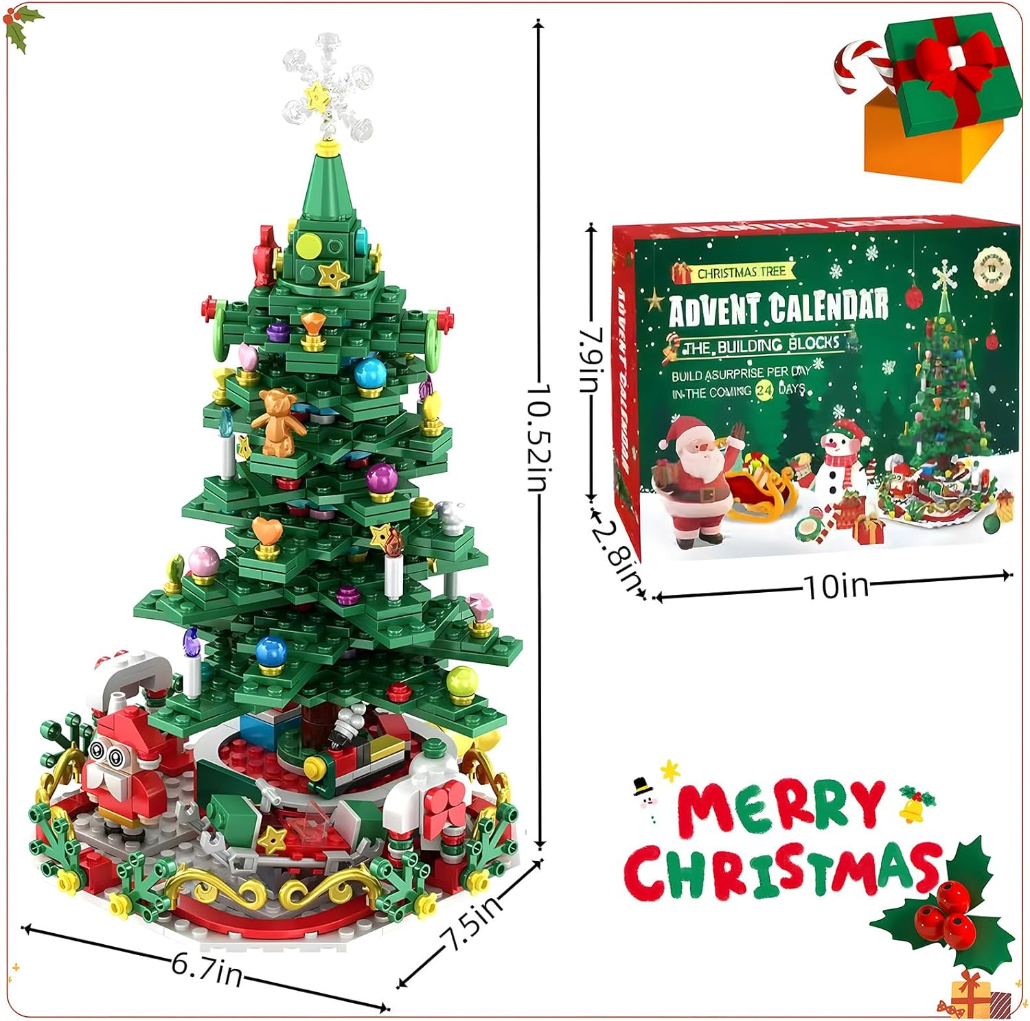 Advent Calendar 2025 Christmas Tree Building Toy Set, 700 Pieces Christmas Countdown Calendar, 24 Days Building Block Surprise Boxes Creative Gifts for Kids Adults Teens Girls Ages 6+ image number 3