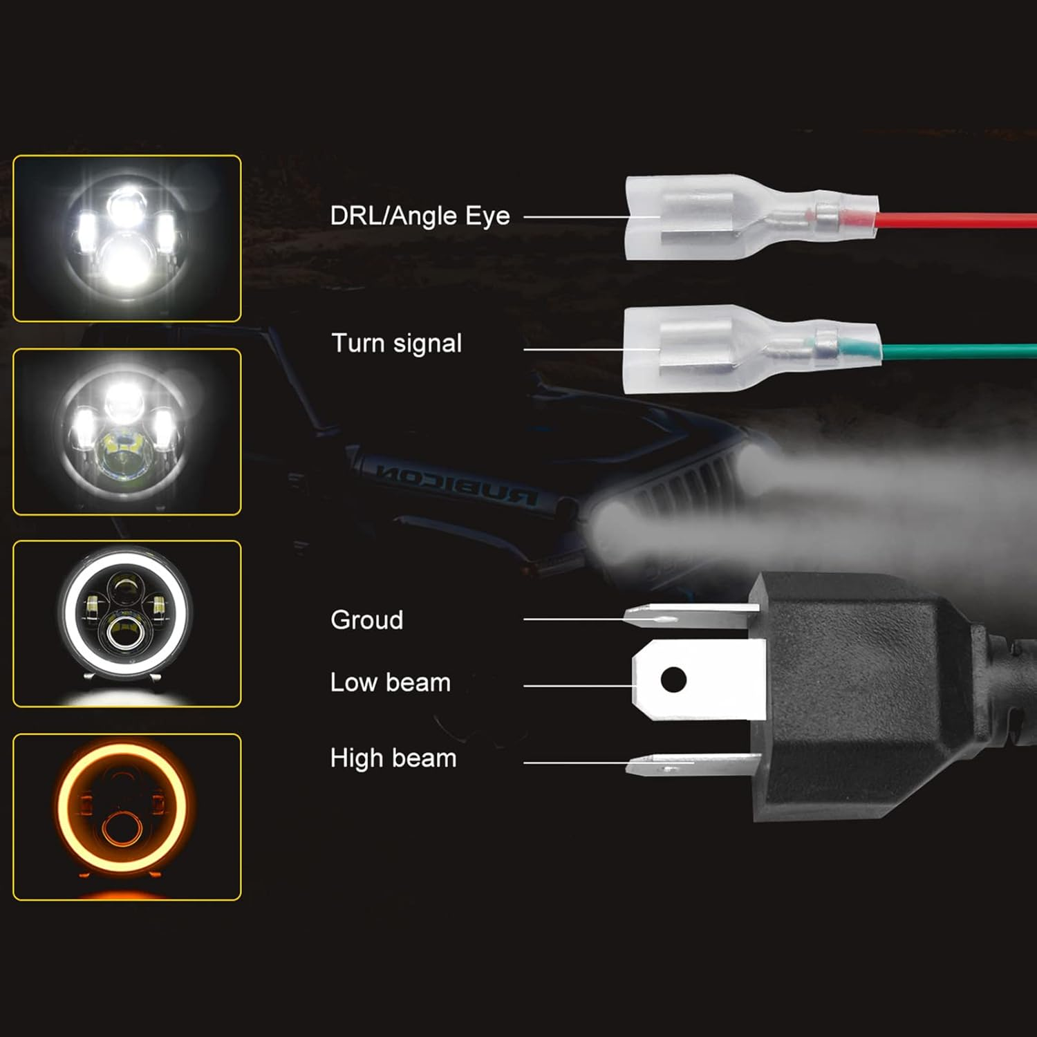 Aumotop 7 Inch round Jeep Led Headlights, 7'' High Low Beam Headlight Cars Halo Light,Angel Eyes DRL Amber Turn Signal Lights Compatible with Jeep Wrangler JK TJ LJ Hummber H1 H2 Motorcycle image number 1