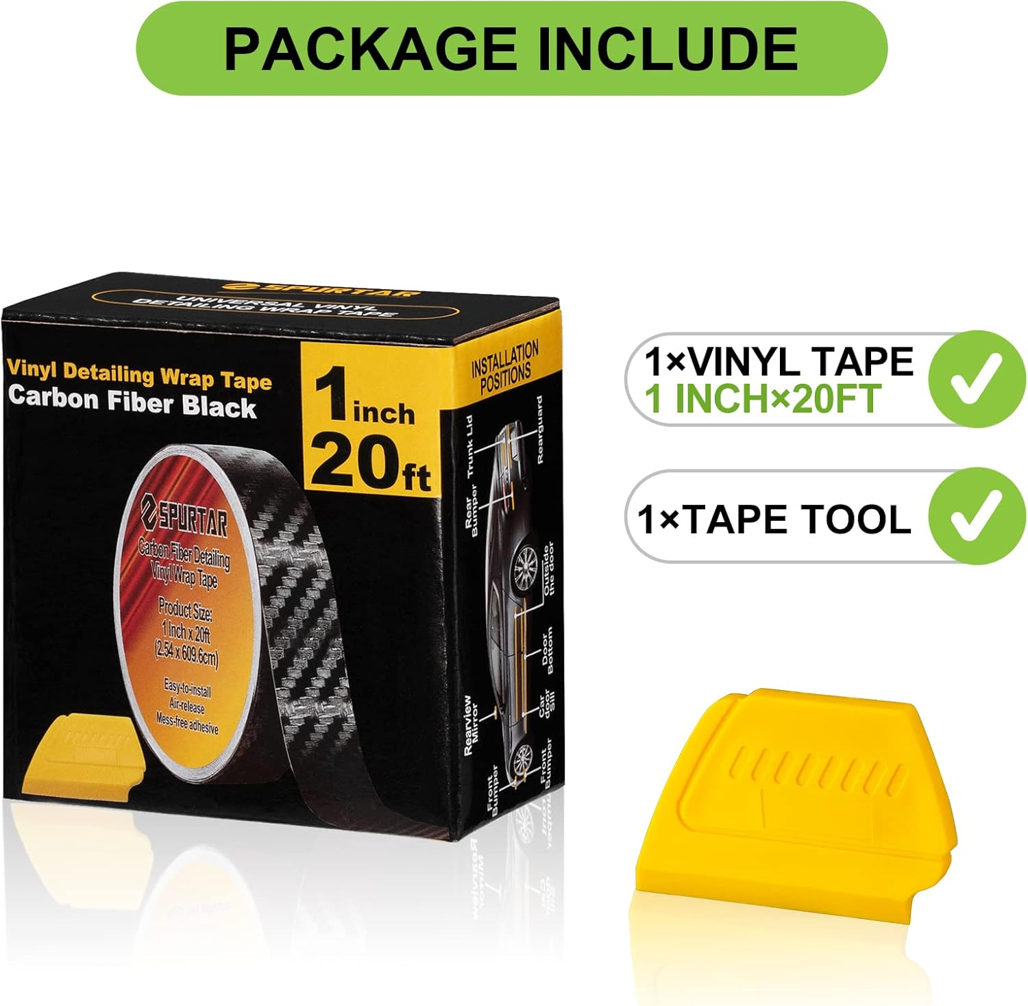 Spurtar Carbon Fiber Wrap, 1 Inch X 20 Ft Air Release Black Vinyl Wrap for Cars Chrome Delete 3D Carbon Fiber Tape Blackout Exterior Decor Tape for Vehicles DIY Free Tool 2.5 X 600Cm image number 4