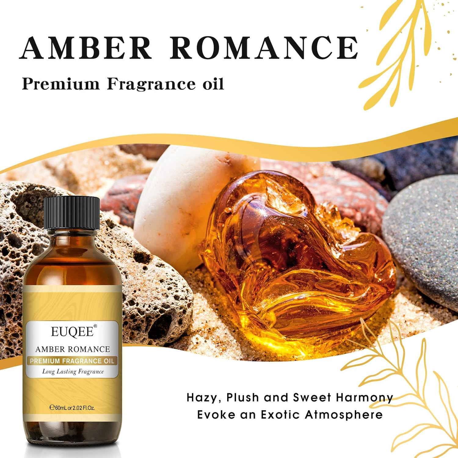 EUQEE Amber Romance Fragrance Oils, 2.02 Fl Oz Essential Oils for Diffuser, DIY Soap, Candle Making - with Glass Dropper (60Ml) image number 3