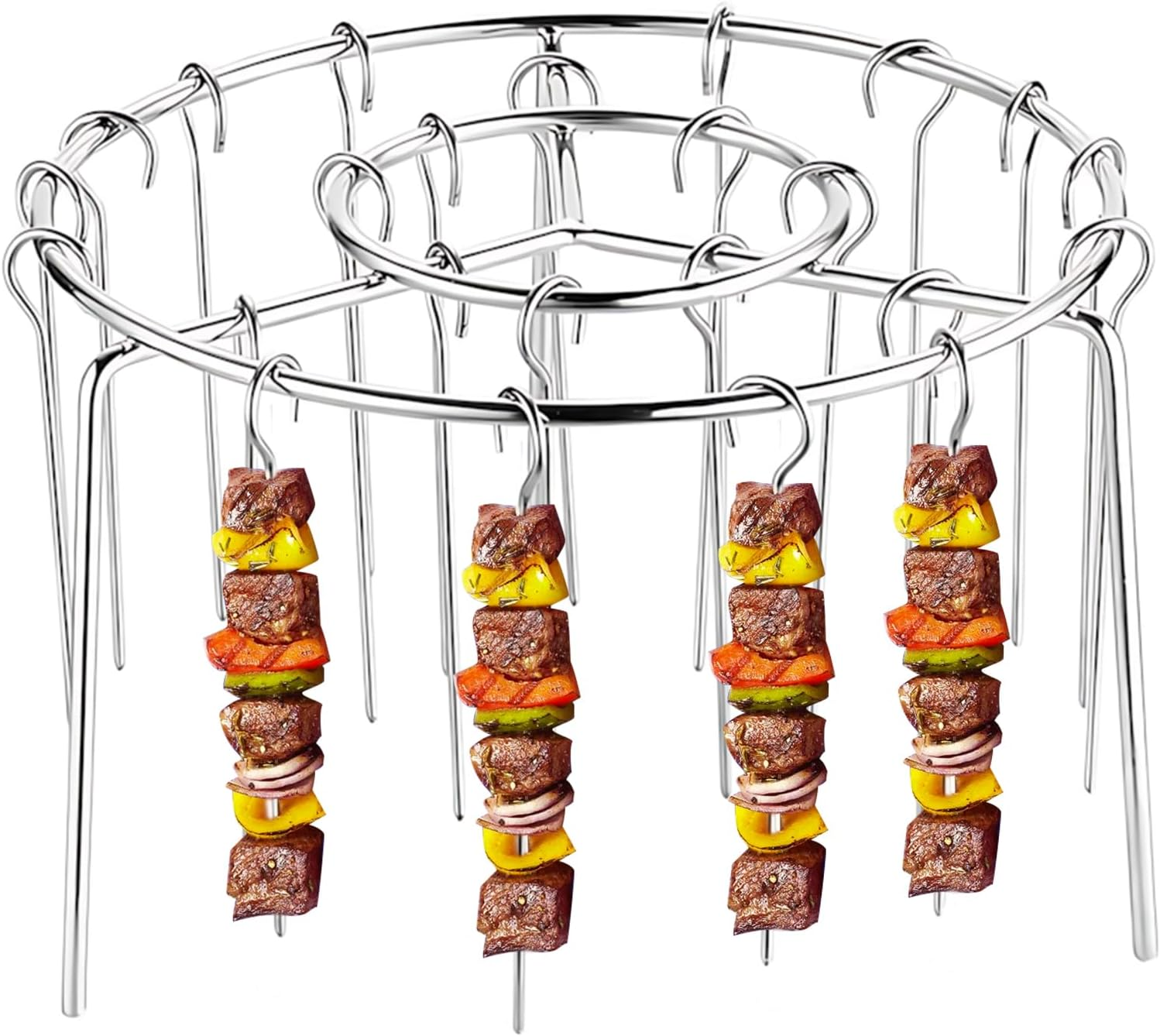 Zalizr Vertical Kebab Skewer Stand with 24 Skewers, Air Fryer Skewer Stand, Lightweight Removable Stainless Steel round Rack for Oven, Grill, BBQ Use, Air Fryer Accessories (16 X 16 X 10.5 CM)