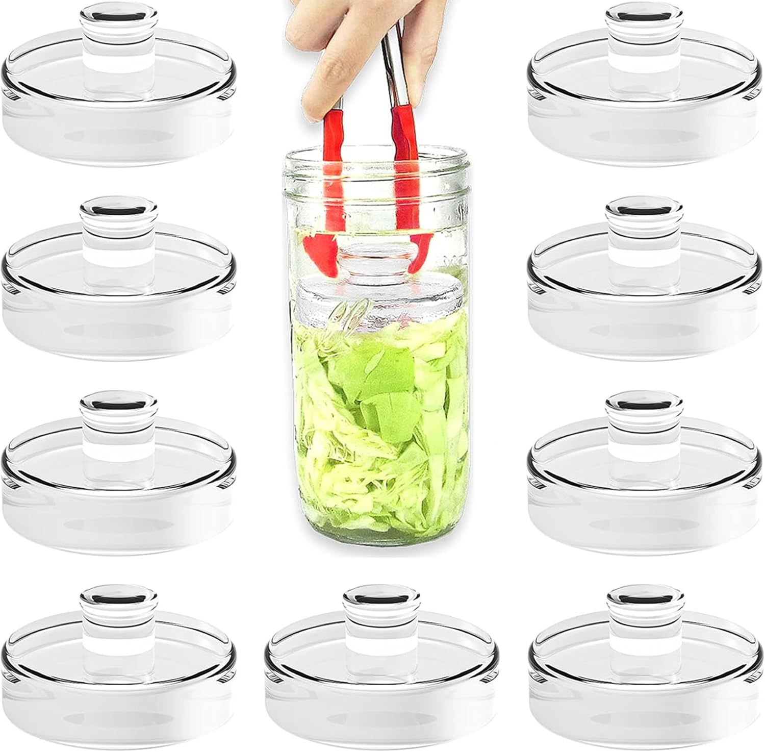 FORYUSE 9 Pack Fermentation Glass Weights for Fermenting with Easy Grip Handle, Tongs, Heavy Fermentation Kit for Wide Mouth Mason Jars, 210G, Dishwasher Safe image number 1