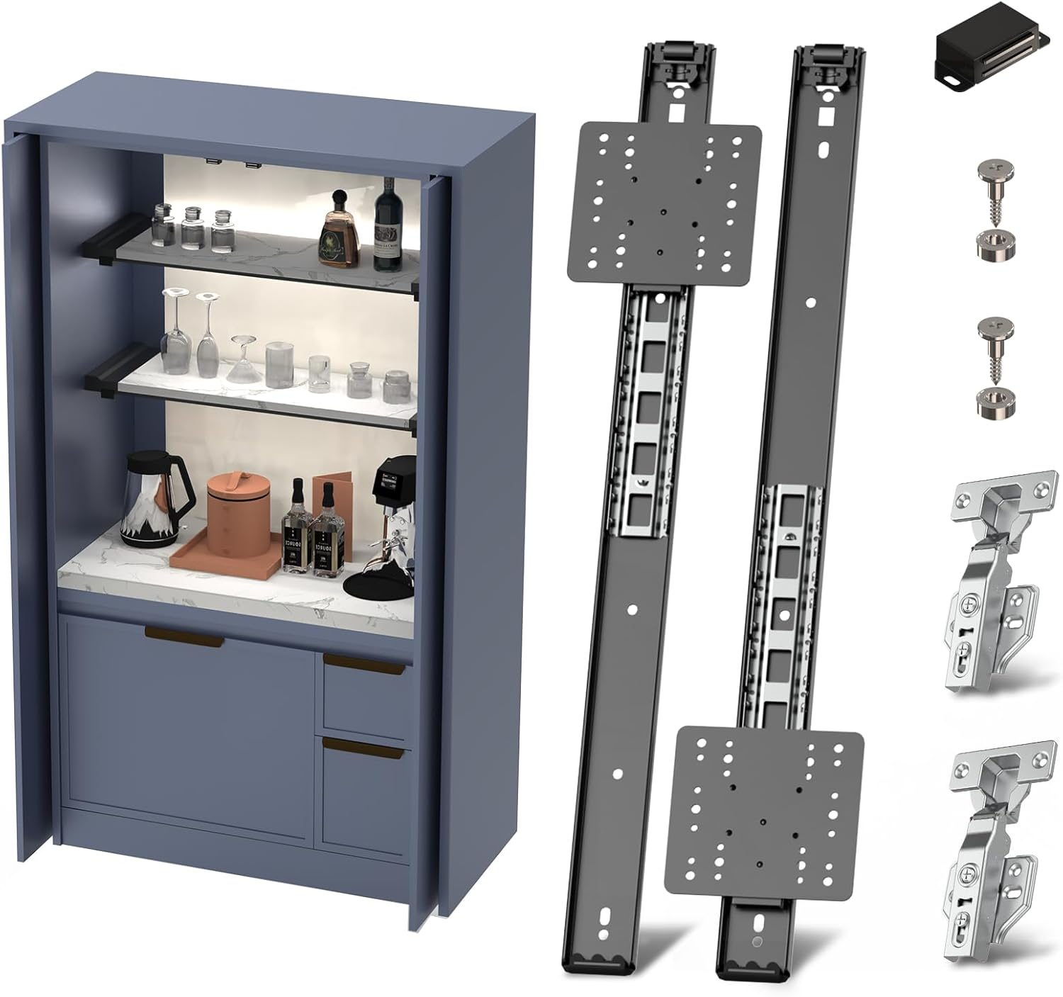 22" Cabinet Pocket Door Slide Hinge Kit 2PCS for Inset Application, Pivot Pocket Door Slides for Cabinet Wiht Hinges, Pivot Sliding Door Runners Hardware System for Cabinet Doors image number 1